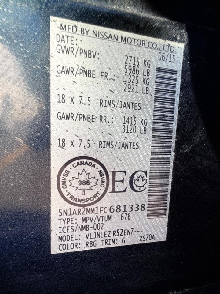2015 Nissan Pathfinder Auto, 4WD, 3.5L 6cyl, Photo