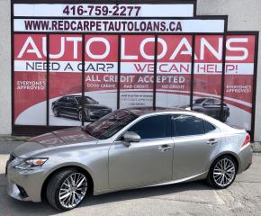 <p>***EASY FINANCE APPROVALS***LOW KMS***LEATHER-SUNROOF-AWD-NAVI AND MUCH MUCH MORE! THE 2015 LEXUS IS-250 IS LOADED WITH LUXURY AND TECHNOLOGY PLUS DRIVES LIKE A DREAM! THERES SO MUCH TO LOVE ABOUT THIS VEHICLE! PLENTY OF ATTENTION PAID TO THE FINEST DETAILS INSIDE AND OUT. A TRUE WORK OF ART! FLAWLESS, IMMACULATE, MECHANICALLY A+ DEPENDABLE, RELIABLE, COMFORTABLE, CLEAN INSIDE AND OUT. A MUST SEE! COME IN FOR A TEST DRIVE AND FALL IN LOVE TODAY!<br /><br /><br />****Make this yours today BECAUSE YOU DESERVE IT**** <br /><br /><br /><br />WE HAVE SKILLED AND KNOWLEDGEABLE SALES STAFF WITH MANY YEARS OF EXPERIENCE SATISFYING ALL OUR CUSTOMERS NEEDS. THEYLL WORK WITH YOU TO FIND THE RIGHT VEHICLE AND AT THE RIGHT PRICE YOU CAN AFFORD. WE GUARANTEE YOU WILL HAVE A PLEASANT SHOPPING EXPERIENCE THAT IS FUN, INFORMATIVE, HASSLE FREE AND NEVER HIGH PRESSURED. PLEASE DONT HESITATE TO GIVE US A CALL OR VISIT OUR INDOOR SHOWROOM TODAY! WERE HERE TO SERVE YOU!! <br /><br /><br /><br />***Financing*** <br /><br />We offer amazing financing options. Our Financing specialists can get you INSTANTLY approved for a car loan with the interest rates as low as 3.99% and $0 down (O.A.C). Additional financing fees may apply. Auto Financing is our specialty. Our experts are proud to say 100% APPLICATIONS ACCEPTED, FINANCE ANY CAR, ANY CREDIT, EVEN NO CREDIT! Its FREE TO APPLY and Our process is fast & easy. We can often get YOU AN approval and deliver your NEW car the SAME DAY. <br /><br /><br />***Price*** <br /><br />FRONTIER FINE CARS is known to be one of the most competitive dealerships within the Greater Toronto Area providing high quality vehicles at low price points. Prices are subject to change without notice. All prices are price of the vehicle plus HST & Licensing. <br /><br /><br />***Trade***<br /><br />Have a trade? Well take it! We offer free appraisals for our valued clients that would like to trade in their old unit in for a new one. <br /><br /><br />***About us*** <br /><br />Frontier fine cars, offers a huge selection of vehicles in an immaculate INDOOR showroom. Our goal is to provide our customers WITH quality vehicles AT EXCELLENT prices with IMPECCABLE customer service. <br /><br /><br />Not only do we sell vehicles, we always sell peace of mind! <br /><br /><br />Buy with confidence and call today 1-877-437-6074 or email us to book a test drive now! frontierfinecars@hotmail.com <br /><br /><br />Located @ 1261 Kennedy Rd Unit a in Scarborough <br /><br /><br />***NO REASONABLE OFFERS REFUSED*** <br /><br /><br />Thank you for your consideration & we look forward to putting you in your next vehicle!</p><p> </p><p><span style=font-family: Open Sans, sans-serif; font-size: 12pt; background-color: #ffffff;>DISCLAIMER: This vehicle is not Drivable as it is not Certified. All vehicles we sell are Drivable after certification, which is available for $695</span><br /><br />Serving used cars Toronto, Scarborough, Pickering, Ajax, Oshawa, Whitby, Markham, Richmond Hill, Vaughn, Woodbridge, Mississauga, Trenton, Peterborough, Lindsay, Bowmanville, Oakville, Stouffville, Uxbridge, Sudbury, Thunder Bay,Timmins, Sault Ste. Marie, London, Kitchener, Brampton, Cambridge, Georgetown, St Catherines, Bolton, Orangeville, Hamilton, North York, Etobicoke, Kingston, Barrie, North Bay, Huntsville, Orillia</p>