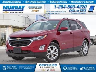 All Wheel Drive, Sunroof, Rear Vision Camera, Heated Seats, Bluetooth, Keyless Open     Taking you further, our 2019 Chevrolet Equinox LT AWD SUV in Cajun Red Tintcoat is a standout in its class! Powered by a TurboCharged 2.0 Litre 4 Cylinder and responsive 9 Speed Automatic transmission for smooth shifts. This All Wheel Drive SUV is going to please you with its confident demeanor as it handles beautifully, while also rewarding your wallet with approximately 7.8L/100km on the highway. Our Equinox LT strikes a perfect balance of sporty sophistication with its sweeping silhouette. High-intensity discharge headlamps, deep tinted rear glass, a large sunroof, and great-looking wheels emphasize the smart styling.      The LT interior boasts ample cargo space, heated seats, power windows/locks, push-button start, and keyless open. Staying safely connected is simple with our Chevrolet MyLink audio system with a colour touchscreen, a USB port, Bluetooth, available WiFi, and smartphone compatibility.     Safety is paramount with Chevrolet evidenced by an airbag system, LED daytime running lamps, a rear vision camera, StabiliTrak, Teen Driver Technology, and other safety innovations. Chevrolet is committed to automotive excellence and has a sterling reputation for reliability, security, and performance that will add to your peace of mind each time you get behind the wheel of your Equinox. Print this page and call us Now... We Know You Will Enjoy Your Test Drive Towards Ownership! View a CarFax Vehicle Report instantly at MurrayChevrolet.ca. : Questions? Call or text us at 204-800-4220 or call us toll-free at 1-888-381-7025.