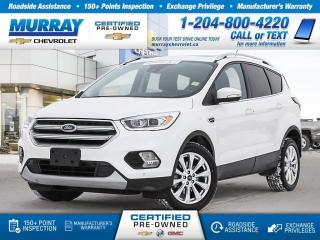 Four Wheel Drive, Rear View Camera, Sony Audio, Remote Start, Fog Lamps     Up to any task, our top-of-the-line 2017 Ford Escape Titanium 4WD is a knockout in Ingot Silver. Powered by a Twin-Scroll EcoBoost 2.0 Litre 4 Cylinder that offers 245hp with automatic start/stop thats mated to a responsive 6 Speed SelectShift Automatic transmission. Our Four Wheel Drive Escape handles beautifully with precise steering, impressive response, agility, and approximately 8.7L/100km on the open road. Check out the prominent hexagonal upper grille, great looking wheels, dual chrome exhaust tips, fog lamps, sculpted hood and athletic stance.      The interior greets you with a redesigned center console and plenty of cargo-carrying capacity to accommodate your next adventure. Youll appreciate amenities such as remote engine start, Intelligent access with push-button start, a rearview camera, ten-speaker Sony audio, available satellite radio, and SYNC Enhanced Voice Recognition Communication and Entertainment System.     Carefully constructed with your active lifestyle in mind, Escape offers advanced airbags, stability control, SOS post-crash alert, tire pressure monitoring, and traction control to ensure your safety on the road. MyKey even lets you customize features such as speed and volume controls for the young drivers of the family. Delivering versatility, utility, efficiency, and style, our Escape is a terrific choice! Print this page and call us Now... We Know You Will Enjoy Your Test Drive Towards Ownership! View a CarFax Vehicle Report instantly at MurrayChevrolet.ca. : Questions? Call or text us at 204-800-4220 or call us toll-free at 1-888-381-7025.