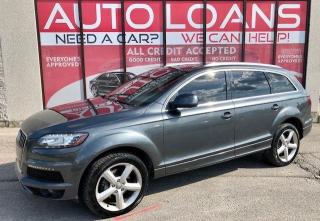 <p>***EASY FINANCE APPROVALS*** LOW KMS-LEATHER-NAVI-AWD-PANO ROOF-BACK UP CAM AND MORE! LOVE AT FIRST SIGHT! VEHICLE IS LIKE NEW! QUALITY ALL AROUND VEHICLE. THE 2013 AUDI Q7 IS LOADED WITH NEW FEATURES AND STYLING AND AN EMPHASIS ON SIMPLICITY AND FUNCTION LIKE NO OTHER. ABSOLUTELY FLAWLESS, SMOOTH, SPORTY RIDE AND GREAT ON GAS! MECHANICALLY A+ DEPENDABLE, RELIABLE, COMFORTABLE, CLEAN INSIDE AND OUT. POWERFUL YET FUEL EFFICIENT ENGINE. HANDLES VERY WELL WHEN DRIVING.</p><p> </p><p>****Make this yours today BECAUSE YOU DESERVE IT****</p><p> </p><p>WE HAVE SKILLED AND KNOWLEDGEABLE SALES STAFF WITH MANY YEARS OF EXPERIENCE SATISFYING ALL OUR CUSTOMERS NEEDS. THEYLL WORK WITH YOU TO FIND THE RIGHT VEHICLE AND AT THE RIGHT PRICE YOU CAN AFFORD. WE GUARANTEE YOU WILL HAVE A PLEASANT SHOPPING EXPERIENCE THAT IS FUN, INFORMATIVE, HASSLE FREE AND NEVER HIGH PRESSURED. PLEASE DONT HESITATE TO GIVE US A CALL OR VISIT OUR INDOOR SHOWROOM TODAY! WERE HERE TO SERVE YOU!!</p><p> </p><p>***Financing***</p><p> </p><p>We offer amazing financing options. Our Financing specialists can get you INSTANTLY approved for a car loan with the interest rates as low as 3.99% and $0 down (O.A.C). Additional financing fees may apply. Auto Financing is our specialty. Our experts are proud to say 100% APPLICATIONS ACCEPTED, FINANCE ANY CAR, ANY CREDIT, EVEN NO CREDIT! Its FREE TO APPLY and Our process is fast & easy. We can often get YOU AN approval and deliver your NEW car the SAME DAY.</p><p> </p><p>***Price***</p><p> </p><p>FRONTIER FINE CARS is known to be one of the most competitive dealerships within the Greater Toronto Area providing high quality vehicles at low price points. Prices are subject to change without notice. All prices are price of the vehicle plus HST & Licensing. ***Trade*** Have a trade? Well take it! We offer free appraisals for our valued clients that would like to trade in their old unit in for a new one.</p><p> </p><p>***About us***</p><p> </p><p>Frontier fine cars, offers a huge selection of vehicles in an immaculate INDOOR showroom. Our goal is to provide our customers WITH quality vehicles AT EXCELLENT prices with IMPECCABLE customer service. Not only do we sell vehicles, we always sell peace of mind!</p><p> </p><p>Buy with confidence and call today 416-759-2277 or email us to book a test drive now! frontierfinecars@hotmail.com Located @ 1261 Kennedy Rd Unit a in Scarborough</p><p> </p><p>***NO REASONABLE OFFERS REFUSED***</p><p> </p><p>Thank you for your consideration & we look forward to putting you in your next vehicle! Serving used cars Toronto, Scarborough, Pickering, Ajax, Oshawa, Whitby, Markham, Richmond Hill, Vaughn, Woodbridge, Mississauga, Trenton, Peterborough, Lindsay, Bowmanville, Oakville, Stouffville, Uxbridge, Sudbury, Thunder Bay,Timmins, Sault Ste. Marie, London, Kitchener, Brampton, Cambridge, Georgetown, St Catherines, Bolton, Orangeville, Hamilton, North York, Etobicoke, Kingston, Barrie, North Bay, Huntsville, Orillia</p>