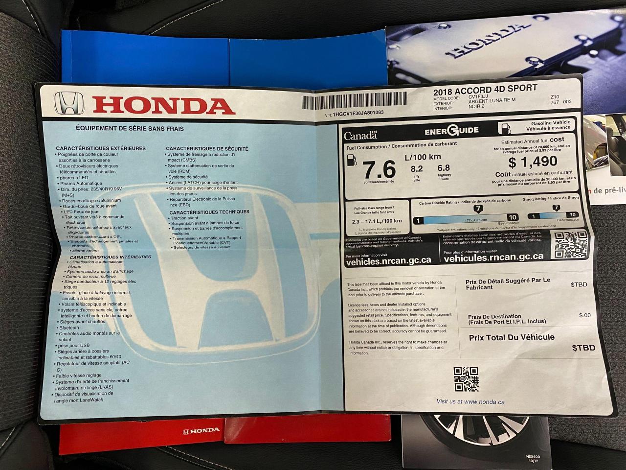 2018 Honda Accord Sport+ApplePlay+Lane Keep+Camera+ACCIDENT FREE - Photo #30
