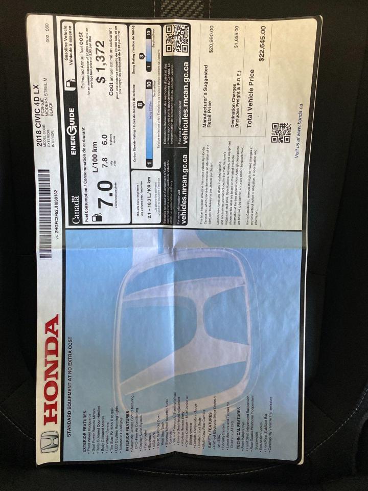 2018 Honda Civic LX+ApplePlay+Camera+New Brakes+CLEAN CARFAX - Photo #27