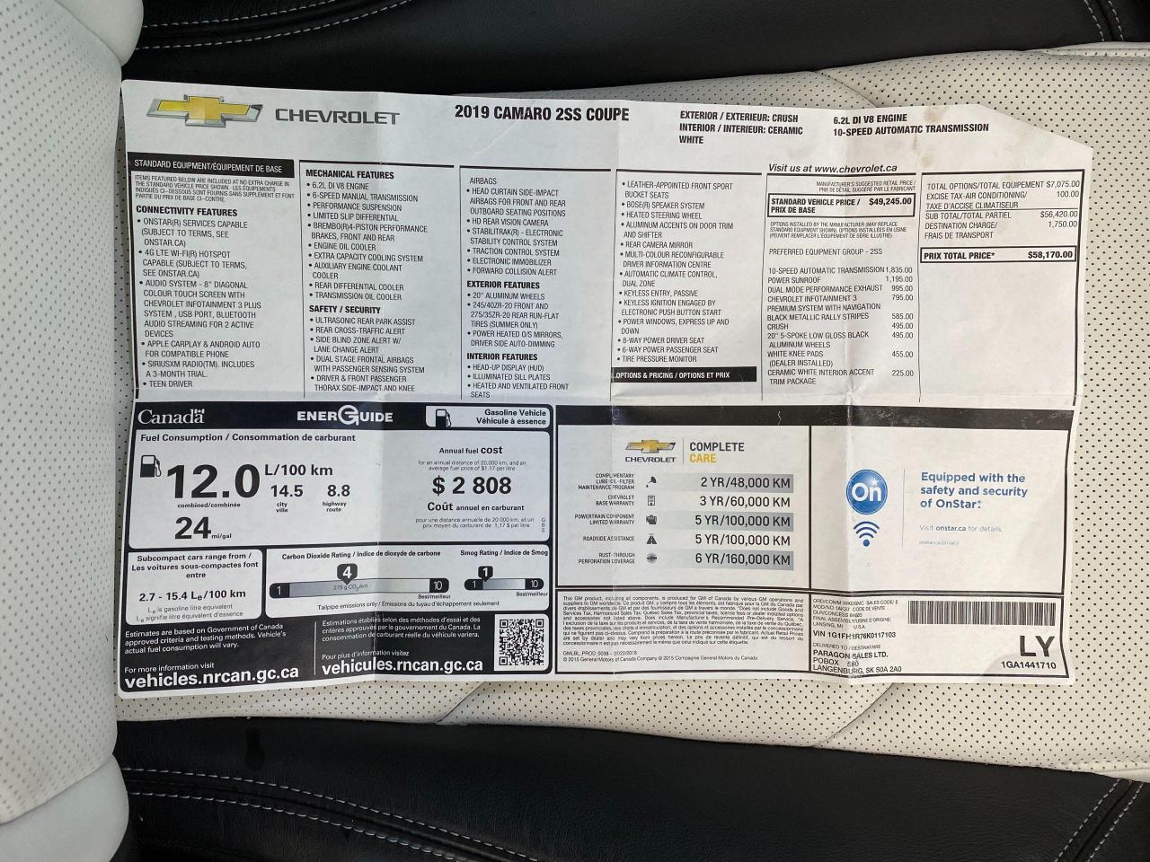 2019 Chevrolet Camaro 2SS 6.2L V8+2 ToneCooled Leather+Roof+CLEAN CARFAX - Photo #28