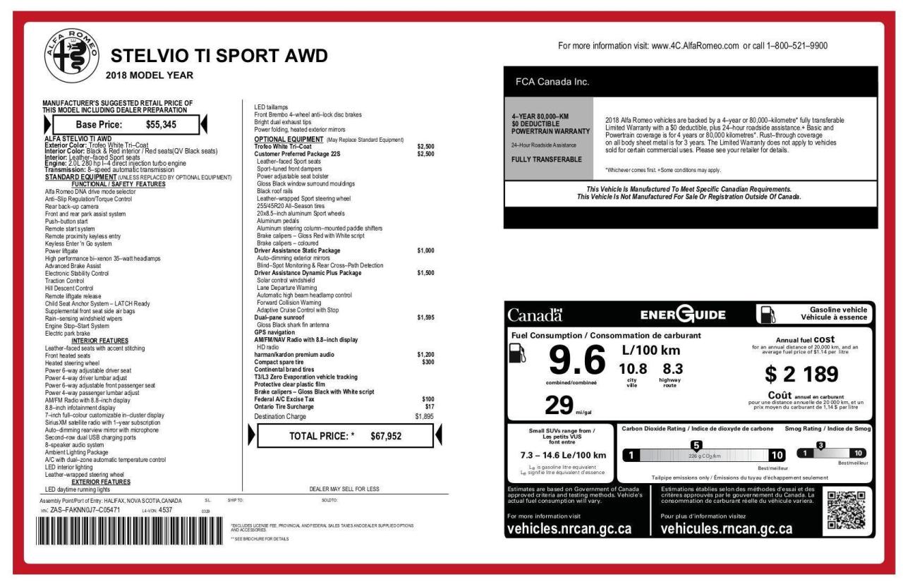 2018 Alfa Romeo Stelvio Ti Sport AWD+Assist PKG2+Roof+GPS+CLEAN CARFAX - Photo #13