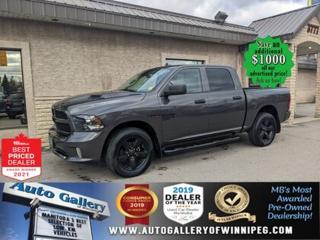 *****PRICE JUST REDUCED AND SAVE $1000 ******See how to qualify for an additional $1000 OFF our posted price with dealer arranged financing OAC.  New RAM MSRP $59,165 *******  * CLEAN CARFAX, LOW KILOMETERS, BALANCE OF FACTORY WARRANTY  * 4x4, REVERSE CAMERA, SATELLITE RADIO, GOOGLE ANDROID, APPLE CARPLAY CAPABLE, BLUETOOTH, SUB ZERO PACKAGE, BEDLINER, HITCH RECEIVER, REMOTE STARTER, 6 SEATER  Huge Savings from new in this GOOD LOOKING 2020 1500 express. Well equipped with options such as 5.7L HEMI V8 Engine, 8 speed automatic transmission, HITCH RECEIVER, 4x4, REVERSE CAMERA, SATELLITE RADIO, GOOGLE ANDROID, APPLE CARPLAY, BLUETOOTH, REMOTE STARTER, 6 SEATER and more. Call us today.  Auto Gallery of Winnipeg deals with all major banks and credit institutions, to find our clients the best possible interest rate. Free CARFAX Vehicle History Report available on every vehicle! BUY WITH CONFIDENCE, Auto Gallery of Winnipeg is rated A+ by the Better Business Bureau. We are the 13 time winner of the Consumers Choice Award and 12 time winner of the Top Choice Award and DealerRaters Dealer of the year for pre-owned vehicle dealership! We have the largest selection of premium low kilometre vehicles in Manitoba! No payments for 6 months available, OAC. WE APPROVE ALL LEVELS OF CREDIT! Notes: PRE-OWNED VEHICLE. Plus GST & PST. Auto Gallery of Winnipeg. Dealer permit #9470