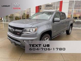 COLORADO Z71, Driver Air Bag, Passenger Air Bag, ABS, Traction Control, Stability Control, Back-Up Camera, Tire Pressure Monitor, Cruise Control, Auto-Dimming Rearview Mirror, AM/FM Stereo, Satellite Radio, MP3 Player, Auxiliary Audio Input, Steering Wheel-Audio Controls, Navigation System, Smart Device Integration, Apple CarPlay, WiFi Hotspot, Bluetooth, Air Conditioning, Climate Control, Heated Front Seats, Driver Adjustable Lumbar, Passenger Adjustable Lumbar, Power Windows, Keyless Entry, Power Driver Seat, Power Passenger Seat, Power Mirrors, Heated Mirrors, Remote Engine Start, Running Boards