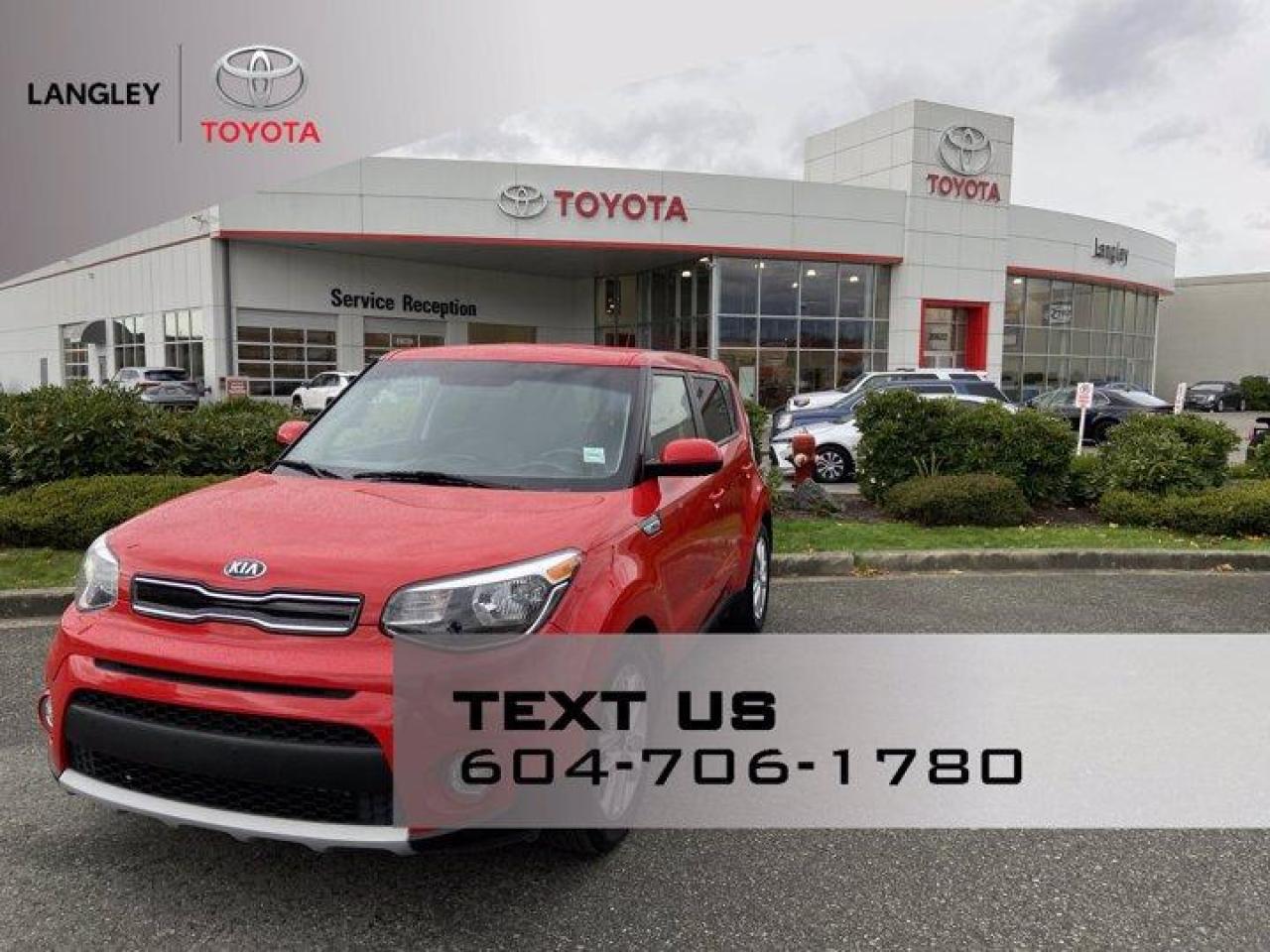 Soul EX, windshield wiper de-icer, USB input, height-adjustable drivers seat, air conditioning, power windows, power-adjustable heated side mirrors, keyless entry, 17-inch alloys, heated front seats, heated steering wheel, and cruise control.*Why Buy from Langley Toyota*We offer financing for Good Credit, Bad Credit, No Credit! We will find you a vehicle that works for your situation, guaranteed! Call (604) 530-3156 - Book a test drive today! Dealer #9497 * Visit Us Today * Come in for a quick visit at Langley Toyota, 20622 Langley Bypass, Langley, BC V3A 6K8*Stop By Today*Test drive this must-see, must-drive, must-own beauty today at Langley Toyota, 20622 Langley Bypass, Langley, BC V3A 6K8.