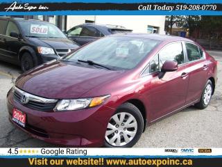 Used 2012 Honda Civic LX,AUTO,A/C,REMOTE STARTER,CERTIFIED,BLUETOOTH for sale in Kitchener, ON