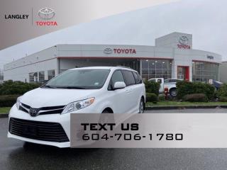 *SIENNA LE V6 8-PASS 8A, Regular Unleaded V-6, 296 hp 6600 rpm, 263 ft-lb 4700 rpm, **Power Steering, Front-Wheel Drive, 8-Speed Automatic, lock up torque converter and transmission cooler, Driver/passenger Air Bag, Front/rear Side Air Bag, Front/Rear Head Air Bag, Knee Air Bag, Brake ABS System, Traction Control, Stability Control, Child Safety Locks, Back-Up Camera, Brake Assist, Lane Departure Warning, Lane Keeping Assist, Tire Pressure Monitor, Cruise Control, Adaptive Cruise Control, Daytime Running Lights, Automatic Headlights, Auto-Dimming Rearview Mirror, AM/FM Stereo, Auxiliary Audio Input, Steering Wheel-Audio Controls, Smart Device Integration, Apple CarPlay, Bluetooth Connection, Air Conditioning, Multi-Zone Air Conditioning, Rear Air Conditioning, Heated Front Seat(s), Driver Adjustable Lumbar, Keyless Entry, Power Mirror(s), Heated Mirrors, Variable Speed Intermittent Wipers, Universal Garage Door Opener, Passenger Capacity 8, **Wheels-Locks*.*Why Buy from Langley Toyota *