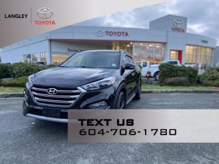 *2017 Hyundai Tucson Limited comes with the following.**Intercooled Turbo Regular Unleaded I-4, 175 hp @ 5500 rpm, 195 ft-lb @ 1500 rpm, Power Steering, All-Wheel Drive, 7-Speed EcoShift Dual Clutch, Back-Up Camera, Brake Assist, Blind Spot Monitor, Cross-Traffic Alert, Cruise Control, Daytime Running Lights, Automatic Headlights, Integrated Turn Signal Mirrors, Steering Wheel-Audio Controls, Navigation System, Smart Device Integration, Apple CarPlay, Android Auto, Bluetooth Connection, Multi-Zone Air Conditioning, Climate Control, Heated Front/Rear Seat(s), Heated Steering Wheel, Power Windows, Power Door Locks, Keyless Entry, Power Mirror(s), Heated Mirrors, Power Liftgate, Hands-Free Liftgate, Variable Speed Intermittent Wipers, Passenger Capacity 5. **Sun/Moon Roof.**Why Buy from Langley Toyota *We offer financing for Good Credit, Bad Credit, No Credit! We will find you a vehicle that works for your situation, guaranteed! Call (604) 530-3156 - Book a test drive today! Dealer #9497 * Visit Us Today * Come in for a quick visit at Langley Toyota, 20622 Langley Bypass, Langley, BC V3A 6K8