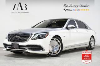 This Beautiful 2019 Mercedes-Benz S-Class S650 Maybach is the epitome of luxury and opulence in the automotive world with a clean Carfax report. The Maybach S650 is powered by a handcrafted 6.0-liter V12 engine that delivers effortless power and refinement.

Key Features Includes:

- Chauffeur Package
- PARKTRONIC (Self Parking)
- Exclusive Package
- LED light Package
- Air Balance Package
- Keyless Go Package
- Pre-Safe Rear Package
- Rear Seat Comfort Package
- Designo leather package
- Driving Assistance package Plus
- DISTRONIC PLUS with Steering Assist and Stop&Go 
- Night View Assist Plus
- Navigation
- Bluetooth
- Surround Camera System
- Parking Sensors
- Heads up Display
- Panoramic Sunroof
- Burmester Audio System
- Sirius XM Radio
- Smartphone integration package
- Apple Carplay
- Android Auto
- Rear Entertainment
- 7G-TRONIC PLUS
- Front and Rear Heated Seats
- Front and Rear Ventilated Seats
- Front Massaging Seats
- Heated Steering Wheel
- Executive seats
- Warmth Comfort Package
- Cruise Control
- Traffic Sign Assist
- Active Brake Assist
- Active Lane Change Assist
- Blind Spot Assist
- Active parking assist
- Enhanced Stop&Go Pilot
- Adaptive Highbeam Assist
- LED Intelligent Light System (LHD)
- 20" Alloy Wheels

NOW OFFERING 3 MONTH DEFERRED FINANCING PAYMENTS ON APPROVED CREDIT. 

Looking for a top-rated pre-owned luxury car dealership in the GTA? Look no further than Toronto Auto Brokers (TAB)! Were proud to have won multiple awards, including the 2023 GTA Top Choice Luxury Pre Owned Dealership Award, 2023 CarGurus Top Rated Dealer, 2023 CBRB Dealer Award, the 2023 Three Best Rated Dealer Award, and many more!

With 30 years of experience serving the Greater Toronto Area, TAB is a respected and trusted name in the pre-owned luxury car industry. Our 30,000 sq.Ft indoor showroom is home to a wide range of luxury vehicles from top brands like BMW, Mercedes-Benz, Audi, Porsche, Land Rover, Jaguar, Aston Martin, Bentley, Maserati, and more. And we dont just serve the GTA, were proud to offer our services to all cities in Canada, including Vancouver, Montreal, Calgary, Edmonton, Winnipeg, Saskatchewan, Halifax, and more.

At TAB, were committed to providing a no-pressure environment and honest work ethics. As a family-owned and operated business, we treat every customer like family and ensure that every interaction is a positive one. Come experience the TAB Lifestyle at its truest form, luxury car buying has never been more enjoyable and exciting!

We offer a variety of services to make your purchase experience as easy and stress-free as possible. From competitive and simple financing and leasing options to extended warranties, aftermarket services, and full history reports on every vehicle, we have everything you need to make an informed decision. We welcome every trade, even if youre just looking to sell your car without buying, and when it comes to financing or leasing, we offer same day approvals, with access to over 50 lenders, including all of the banks in Canada. Feel free to check out your own Equifax credit score without affecting your credit score, simply click on the Equifax tab above and see if you qualify.

Call us today or visit our website to learn more about our inventory and services. And remember, all prices exclude applicable taxes and licensing, and vehicles can be certified at an additional cost of $699.