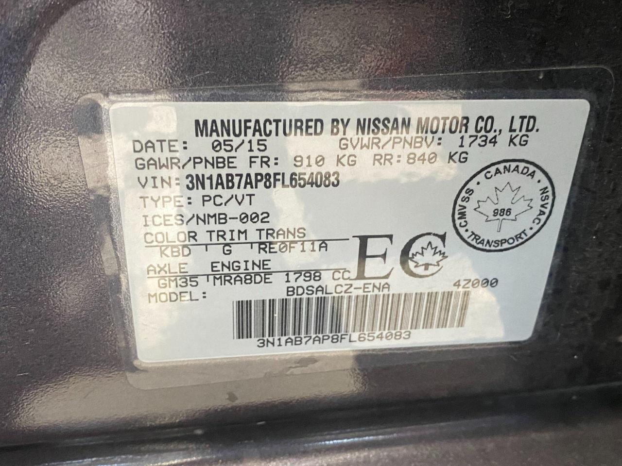 2015 Nissan Sentra S+Cruise Control+A/C+2 Keys+Bluetooth Photo99