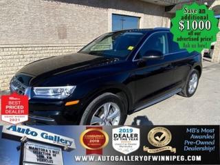 *****PRICE JUST REDUCED $2600*****Ask us how to qualify for an additional $1000 OFF our posted price with dealer arranged financing OAC.  * ONLY ONE PREVIOUS OWNER, ONLY 27,504 km  * AWD, REVERSE CAMERA, HEATED SEATS, BLUETOOTH, SATELLITE RADIO, KEYLESS ENTRY  ** PLEASE NOTE - IF YOU ARE EMAILING FOR FURTHER INFORMATION, SUCH AS A CARFAX,  ADDITIONAL INFORMATION OR TO CONFIRM OPTIONS . WE ADVISE OUR CUSTOMERS TO PLEASE CHECK THEIR EMAIL SPAM/JUNK MAIL FOLDER  **  LUXURY, CONVENIENCE and COMFORT checks all the boxes in this ELEGANT 2018 Audi Q5 Progressiv! To name a few of the standard options includes AWD, REVERSE CAMERA, HEATED SEATS, BLUETOOTH, SATELLITE RADIO, PARKING SENSORS and so much more. Call us today!  Auto Gallery of Winnipeg deals with all major banks and credit institutions, to find our clients the best possible interest rate. Free CARFAX Vehicle History Report available on every vehicle! BUY WITH CONFIDENCE, Auto Gallery of Winnipeg is rated A+ by the Better Business Bureau. We are the 13 time winner of the Consumers Choice Award and 12 time winner of the Top Choice Award and DealerRaters Dealer of the year for pre-owned vehicle dealership! We have the largest selection of premium low kilometre vehicles in Manitoba! No payments for 6 months available, OAC. WE APPROVE ALL LEVELS OF CREDIT! Notes: PRE-OWNED VEHICLE. Plus GST & PST. Auto Gallery of Winnipeg. Dealer permit #9470