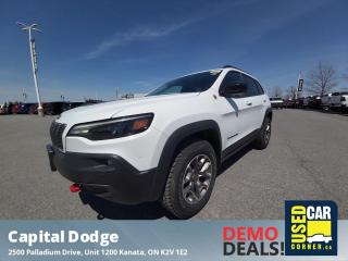Demo Model Low Kms! This Jeep Cherokee delivers a Regular Unleaded V-6 3.2 L engine powering this Automatic transmission. WHEELS: 17 X 7.5 DIAMOND CUT PAINTED ALUMINUM (STD), TRANSMISSION: 9-SPEED AUTOMATIC W/ACTIVE DRIVE II (STD), QUICK ORDER PACKAGE 27L TRAILHAWK ELITE -inc: Engine: 3.2L Pentastar VVT V6 w/ESS, Transmission: 9-Speed Automatic w/Active Drive II, Hands-Free Power Liftgate, Radio/Driver Seat/Mirrors w/Memory, Exterior Mirrors w/Memory Settings, Power Front Passenger Lumbar Adjust, Power 8-Way Adjustable Front Seats, Front Ventilated Seats.*This Jeep Cherokee Comes Equipped with These Options *BRIGHT WHITE, BLACK, NAPPA LEATHER-FACED FRONT VENTED SEATS, Vinyl Door Trim Insert, Valet Function, Upfitter Switches, Trunk/Hatch Auto-Latch, Trip Computer, Transmission w/Driver Selectable Mode, Autostick Sequential Shift Control and Oil Cooler, Towing Equipment -inc: Trailer Sway Control, Tires: P245/65R17 OWL AT.*Visit Us Today *A short visit to Capital Dodge Chrysler Jeep located at 2500 Palladium Dr Unit 1200, Kanata, ON K2V 1E2 can get you a reliable Cherokee today!