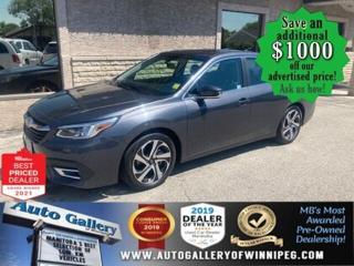 SAVE $1000 ******See how to qualify for an additional $1000 OFF our posted price with dealer arranged financing OAC.  * ONLY 25,641 km  * ALL WHEEL DRIVE, LEATHER INTERIOR, HEATED SEATS & STEERING WHEEL, REVERSE CAMERA, SXM, BLUETOOTH, PUSH BUTTON START, SUNROOF, NAVIGATION, 11.6 in. TOUCHSCREEN  Enjoy LUXURY, CONVENIENCE & COMFORT in this virtually new 2020 Subaru Legacy limited! Has ample interior space and it is beautiful inside and out!  Well equipped with awesome features such as ALL WHEEL DRIVE, BLUETOOTH, LEATHER INTERIOR, HEATED SEATS & STEERING WHEEL, REVERSE CAMERA, SATELLITE RADIO, SUNROOF, NAVIGATION, 11.6 in. TOUCHSCREEN and more. See us today!  Auto Gallery of Winnipeg deals with all major banks and credit institutions, to find our clients the best possible interest rate. Free CARFAX Vehicle History Report available on every vehicle! BUY WITH CONFIDENCE, Auto Gallery of Winnipeg is rated A+ by the Better Business Bureau. We are the 13 time winner of the Consumers Choice Award and 12 time winner of the Top Choice Award and DealerRaters Dealer of the year for pre-owned vehicle dealership! We have the largest selection of premium low kilometre vehicles in Manitoba! No payments for 6 months available, OAC. WE APPROVE ALL LEVELS OF CREDIT! Notes: PRE-OWNED VEHICLE. Plus GST & PST. Auto Gallery of Winnipeg. Dealer permit #9470