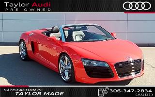 This R8 was featured at the 2014 Toronto Auto Show and was purchased new at Taylor Audi by one of our very best clients.  It is a 1 owner vehicle in immaculate condition.  It has 1 Carfax claim from rubbing a curb.  The claim included a new rim & tire, a re-paint of the front bumper, and the replacement of the stoneguard.  This car is also equipped with a built in radar detector system, including a laser jammer.  Please call or email with any questions or concerns!  Here is a link to the video from the car show... https://www.youtube.com/watch?v=ZDI5edGtHp8