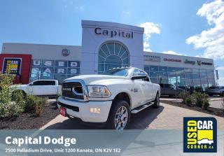 From home to the job site, this White 2018 Ram 2500 Limited muscles through any terrain. The rugged Intercooled Turbo Diesel I-6 6.7 L engine delivers mind-blowing torque whenever you need it. The road is yours in this vehicle. Its loaded with the following options: WHEELS: 20 X 8 POLISHED FORGED ALUMINUM (STD), TRANSMISSION: 6-SPEED AUTOMATIC (DG7) -inc: 3.42 Rear Axle Ratio, TRANSFER CASE SKID PLATE, SOFT TRI-FOLD TONNEAU COVER, REAR WINDOW DEFROSTER, REAR AUTO-LEVELLING AIR SUSPENSION -inc: Front Heavy-Duty Shock Absorbers, Rear Heavy-Duty Shock Absorbers, QUICK ORDER PACKAGE 2FM LIMITED -inc: Engine: 6.7L Cummins I-6 Turbo Diesel, Transmission: 6-Speed Automatic (DG7), Front & Rear Luxury Floor Mats, Rain-Sensing Windshield Wipers, Leather-Wrapped Steering Wheel w/Wood, Limited 4x4 Tailgate Applique, Bright Limited Bodyside Moulding, Painted Front Bumper, Bright RAM Tailgate Badge, 4 Adjustable Cargo Tie-Down Hooks, Locking Tailgate, Bed Cargo Divider/Extender, Painted Rear Bumper, RAM 2500 Badge, Bright Grille w/RAM Letters, Leather-Wrapped Grab Handle, Remote Proximity Keyless Entry, Bright Belt Mouldings, Steering Wheel-Mounted Audio Control, Limited Decor Group, Body-Colour Fender Flares, Auto High-Beam Headlamp Control, Luxury Door Trim Panel, Bright Wheel-to-Wheel Side Steps, Premium Instrument Cluster w/Display Screen, PROTECTION GROUP -inc: Transfer Case Skid Plate, POWER SUNROOF, and PEARL WHITE. Youve earned this - stop by Capital Dodge Chrysler Jeep located at 2500 Palladium Dr Unit 1200, Kanata, ON K2V 1E2 to make this truck yours today! No haggle, no hassle.
