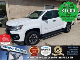 SAVE $1000 ******See how to qualify for an additional $1000 OFF our posted price with dealer arranged financing OAC.  * 4WD, BLUETOOTH, REVERSE CAMERA, HEATED SEATS, STEP BARS, REMOTE STARTER, CREW, BEDLINER, APPLE CARPLAY, GOOGLE ANDROID, HEATED SEATS & STEERING WHEEL  ** PLEASE NOTE - IF YOU ARE EMAILING FOR FURTHER INFORMATION, SUCH AS A CARFAX,  ADDITIONAL INFORMATION OR TO CONFIRM OPTIONS . WE ADVISE OUR CUSTOMERS TO PLEASE CHECK THEIR EMAIL SPAM/JUNK MAIL FOLDER  **  Enjoy LOADS of CAPABILITIES in this SPACIOUS, EFFICIENT & COMFORTABLE 2021 Chevrolet Colorado Z71. Well equipped with 4WD, BLUETOOTH, REVERSE CAMERA, HEATED SEATS, STEP BARS, HEATED SEATS & STEERING WHEEL, REMOTE STARTER, CREW, BEDLINER, APPLE CARPLAY, GOOGLE ANDROID, air conditioning, power windows, locks and more. See us today!   Auto Gallery of Winnipeg deals with all major banks and credit institutions, to find our clients the best possible interest rate. Free CARFAX Vehicle History Report available on every vehicle! BUY WITH CONFIDENCE, Auto Gallery of Winnipeg is rated A+ by the Better Business Bureau. We are the 13 time winner of the Consumers Choice Award and 12 time winner of the Top Choice Award and DealerRaters Dealer of the year for pre-owned vehicle dealership! We have the largest selection of premium low kilometre vehicles in Manitoba! No payments for 6 months available, OAC. WE APPROVE ALL LEVELS OF CREDIT! Notes: PRE-OWNED VEHICLE. Plus GST & PST. Auto Gallery of Winnipeg. Dealer permit #9470