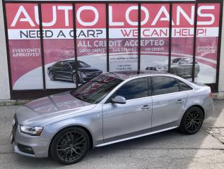 <p>***EASY FINANCE APPROVALS***S-LINE WITH UPGRADED RUFFINO RIMS***TOP SAFETY PICK***LEATHER***NAVI***BLUETOOTH***AWD ***SUNROOF***BACK UP CAM AND MORE! LOVE AT FIRST SIGHT! VEHICLE IS LIKE NEW! QUALITY ALL AROUND VEHICLE. THE 2015 AUDI A4 IS LOADED WITH FEATURES AND STYLING AND AN EMPHASIS ON SIMPLICITY AND FUNCTION LIKE NO OTHER. GREAT FOR SMALL FAMILY OR STUDENT. ABSOLUTELY FLAWLESS, SMOOTH, SPORTY RIDE AND GREAT ON GAS! MECHANICALLY A+ DEPENDABLE, RELIABLE, COMFORTABLE, CLEAN INSIDE AND OUT. POWERFUL YET FUEL EFFICIENT ENGINE. HANDLES VERY WELL WHEN DRIVING.</p><p> </p><p>****Make this yours today BECAUSE YOU DESERVE IT****</p><p> </p><p>WE HAVE SKILLED AND KNOWLEDGEABLE SALES STAFF WITH MANY YEARS OF EXPERIENCE SATISFYING ALL OUR CUSTOMERS NEEDS. THEYLL WORK WITH YOU TO FIND THE RIGHT VEHICLE AND AT THE RIGHT PRICE YOU CAN AFFORD. WE GUARANTEE YOU WILL HAVE A PLEASANT SHOPPING EXPERIENCE THAT IS FUN, INFORMATIVE, HASSLE FREE AND NEVER HIGH PRESSURED. PLEASE DONT HESITATE TO GIVE US A CALL OR VISIT OUR INDOOR SHOWROOM TODAY! WERE HERE TO SERVE YOU!!</p><p> </p><p>***Financing***</p><p> </p><p>We offer amazing financing options. Our Financing specialists can get you INSTANTLY approved for a car loan with the interest rates as low as 3.99% and $0 down (O.A.C). Additional financing fees may apply. Auto Financing is our specialty. Our experts are proud to say 100% APPLICATIONS ACCEPTED, FINANCE ANY CAR, ANY CREDIT, EVEN NO CREDIT! Its FREE TO APPLY and Our process is fast & easy. We can often get YOU AN approval and deliver your NEW car the SAME DAY.</p><p> </p><p>***Price***</p><p> </p><p>FRONTIER FINE CARS is known to be one of the most competitive dealerships within the Greater Toronto Area providing high quality vehicles at low price points. Prices are subject to change without notice. All prices are price of the vehicle plus HST, Licensing & Safety Certification. <span style=font-family: Helvetica; font-size: 16px; -webkit-text-stroke-color: #000000; background-color: #ffffff;>DISCLAIMER: This vehicle is not Drivable as it is not Certified. All vehicles we sell are Drivable after certification, which is available for $695 but not manadatory.</span> </p><p> </p><p>***Trade*** Have a trade? Well take it! We offer free appraisals for our valued clients that would like to trade in their old unit in for a new one.</p><p> </p><p>***About us***</p><p> </p><p>Frontier fine cars, offers a huge selection of vehicles in an immaculate INDOOR showroom. Our goal is to provide our customers WITH quality vehicles AT EXCELLENT prices with IMPECCABLE customer service. Not only do we sell vehicles, we always sell peace of mind!</p><p> </p><p>Buy with confidence and call today 416-759-2277 or email us to book a test drive now! frontierfinecars@hotmail.com Located @ 1261 Kennedy Rd Unit a in Scarborough</p><p> </p><p>***NO REASONABLE OFFERS REFUSED***</p><p> </p><p>Thank you for your consideration & we look forward to putting you in your next vehicle! Serving used cars Toronto, Scarborough, Pickering, Ajax, Oshawa, Whitby, Markham, Richmond Hill, Vaughn, Woodbridge, Mississauga, Trenton, Peterborough, Lindsay, Bowmanville, Oakville, Stouffville, Uxbridge, Sudbury, Thunder Bay,Timmins, Sault Ste. Marie, London, Kitchener, Brampton, Cambridge, Georgetown, St Catherines, Bolton, Orangeville, Hamilton, North York, Etobicoke, Kingston, Barrie, North Bay, Huntsville, Orillia</p>