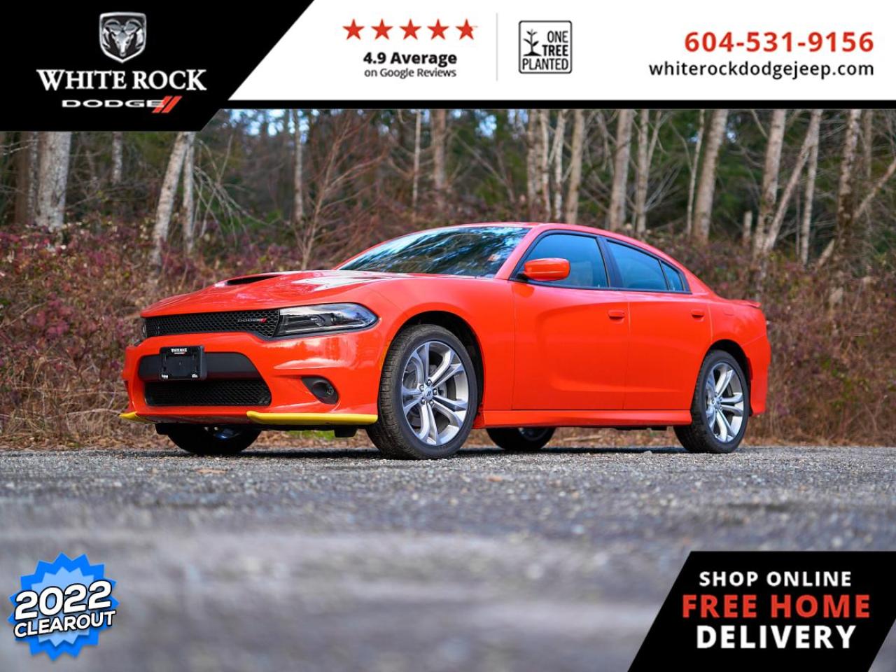 <br> <br>  A muscle car for the family, this Dodge Charger offers the style and stance to intimidate more mainstream sedans. <br> <br>Blending muscle car styling with modern performance and technology, this Dodge Charger is a full-size sedan with attitude. It delivers even more performance than you might expect given its level of comfort and day-to-day usability. From the driver seat to the backseat, this Dodge Charger was crafted to provide the ultimate in high-performance comfort and road-ready confidence. <br> <br> This go mango sedan  has a 8 speed automatic transmission and is powered by a  300HP 3.6L V6 Cylinder Engine.<br> <br> Our Chargers trim level is GT. With a better axle ratio and upgraded transmission with a sport shifting mode, this GT takes road and track seriously. This GT trim also upgrades your tech features with remote start, wi-fi, and parking sensors while fog lamps provide style and safety. Uconnect 4 with Android Auto and Apple CarPlay makes your interior feel modern and fun. Remote keyless entry and rain sensing wipers provide convenience while aluminum wheels offer incredible style.  A rear view camera makes sure you do not scratch that beautiful paint.  This vehicle has been upgraded with the following features: Android Auto,  Apple Carplay,  Wi-fi,  Remote Start,  Parking Sensors,  Uconnect 4,  Remote Keyless Entry.  This is a demonstrator vehicle driven by a member of our staff, so we can offer a great deal on it.<br><br> <br/> Total  cash rebate of $5000 is reflected in the price. Credit includes $5,000 Consumer Cash.  Incentives expire 2024-12-02.  See dealer for details. <br> <br>New Vehicle purchases at White Rock Dodge ( DL# 40754) are subject to Fees Totaling $899 Documentation (Government Levies - as per FCA Canada) plus $500 finance placement fee and All Applicable Taxes. <br><br>Our history of continued excellence is backed by putting your interests at the forefront to help you find the vehicle you need. Were conveniently located at 3050 King George Blvd in Surrey. Our team of automotive experts look forward to meeting and serving you! DL# 40754 o~o