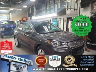 SAVE $1000 ******See how to qualify for an additional $1000 OFF our posted price with dealer arranged financing OAC.  * REVERSE CAMERA, BLUETOOTH, HEATED SEATS, ALL WHEEL DRIVE, SXM, SUNROOF  ** PLEASE NOTE - IF YOU ARE EMAILING FOR FURTHER INFORMATION, SUCH AS A CARFAX, ADDITIONAL INFORMATION OR TO CONFIRM OPTIONS . WE ADVISE OUR CUSTOMERS TO PLEASE CHECK THEIR EMAIL SPAM/JUNK MAIL FOLDER  **  Drive around COMFORTABLY and CONVENIENTLY in this 2020 Ford Escape SE! Well equipped with options such as ALL WHEEL DRIVE, REVERSE CAMERA, BLUETOOTH, HEATED SEATS, SXM, SUNROOF, automatic transmission, air conditioning and more. See us today!   Auto Gallery of Winnipeg deals with all major banks and credit institutions, to find our clients the best possible interest rate. Free CARFAX Vehicle History Report available on every vehicle! BUY WITH CONFIDENCE, Auto Gallery of Winnipeg is rated A+ by the Better Business Bureau. We are the 13 time winner of the Consumers Choice Award and 12 time winner of the Top Choice Award and DealerRaters Dealer of the year for pre-owned vehicle dealership! We have the largest selection of premium low kilometre vehicles in Manitoba! No payments for 6 months available, OAC. WE APPROVE ALL LEVELS OF CREDIT! Notes: PRE-OWNED VEHICLE. Plus GST & PST. Auto Gallery of Winnipeg. Dealer permit #9470