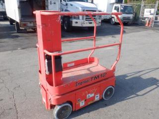 2011 Sn0rkel TM 12 Scissor Lift, orange exterior. Maximum height 3.73 metres Actual Year unknown $5,110.00 plus $375 processing fee, $5,485.00 total payment obligation before taxes.  Listing report, warranty, contract commitment cancellation fee, financing available on approved credit (some limitations and exceptions may apply). All above specifications and information is considered to be accurate but is not guaranteed and no opinion or advice is given as to whether this item should be purchased. We do not allow test drives due to theft, fraud and acts of vandalism. Instead we provide the following benefits: Complimentary Warranty (with options to extend), Limited Money Back Satisfaction Guarantee on Fully Completed Contracts, Contract Commitment Cancellation, and an Open-Ended Sell-Back Option. Ask seller for details or call 604-522-REPO(7376) to confirm listing availability.