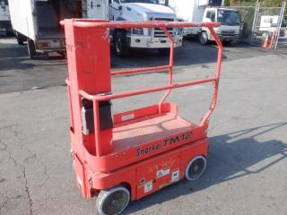 2011 Sn0rkel TM 12 Scissor Lift, orange exterior. Maximum height 3.73 metres Actual Year unknown $5,610.00 plus $375 processing fee, $5,985.00 total payment obligation before taxes.  Listing report, warranty, contract commitment cancellation fee, financing available on approved credit (some limitations and exceptions may apply). All above specifications and information is considered to be accurate but is not guaranteed and no opinion or advice is given as to whether this item should be purchased. We do not allow test drives due to theft, fraud and acts of vandalism. Instead we provide the following benefits: Complimentary Warranty (with options to extend), Limited Money Back Satisfaction Guarantee on Fully Completed Contracts, Contract Commitment Cancellation, and an Open-Ended Sell-Back Option. Ask seller for details or call 604-522-REPO(7376) to confirm listing availability.