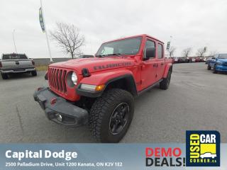 Only 1,561 Miles! This Jeep Gladiator delivers a Regular Unleaded V-6 3.6 L engine powering this Automatic transmission. WHEELS: 17 X 7.5 GRANITE CRYSTAL POLISHED ALUM (STD), TRANSMISSION: 8-SPEED AUTOMATIC -inc: Transmission Skid Plate, Selec-Speed Control, TRAILER TOW PACKAGE -inc: Trailer Hitch Zoom, Class IV Hitch Receiver, Heavy-Duty Engine Cooling, 240-Amp Alternator.*This Jeep Gladiator Comes Equipped with These Options *QUICK ORDER PACKAGE 24R RUBICON -inc: Engine: 3.6L Pentastar VVT V6 w/ESS, Transmission: 8-Speed Automatic , REDICAL INSTRUMENT PANEL BEZELS, MOPAR SPRAY-IN BEDLINER, LED LIGHTING GROUP -inc: Daytime Running Lights w/LED Accents, LED Park Turn Lamps, LED Fog Lamps, LED Reflector Headlamps, LED Taillamps, GVWR: 2834 KG (6250 LBS) (STD), FIRECRACKER RED, ENGINE: 3.6L PENTASTAR VVT V6 W/ESS (STD), COLD WEATHER GROUP -inc: Heated Steering Wheel, Front Heated Seats, Leather-Wrapped Steering Wheel, BODY-COLOUR 3-PIECE HARD TOP -inc: Freedom Panel Storage Bag, Rear Window Defroster, Manual Rear Sliding Window, BODY-COLOUR 2-PIECE FENDER FLARES.* Visit Us Today *For a must-own Jeep Gladiator come see us at Capital Dodge Chrysler Jeep, 2500 Palladium Dr Unit 1200, Kanata, ON K2V 1E2. Just minutes away!