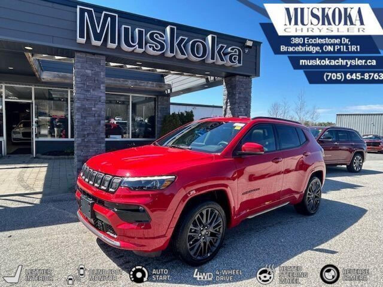 This amazing Jeep Compass is an active Dealership Demo! Dont miss out on this amazing deal, it wont last long!   The Jeep Compass Limited, with a 4 Cylinder Engine engine, features a TRANSMISSION: 9-SPEED AUTOMATIC transmission, and generates 7.8 highway/10.8 city L/100km. Find this vehicle with only 32 kilometers!  Jeep Compass Limited Options: This Jeep Compass Limited offers a multitude of options. Technology options include: 2 LCD Monitors In The Front, Radio w/Seek-Scan, Clock, Aux Audio Input Jack, Steering Wheel Controls and Voice Activation, Disassociated Touchscreen Display, Radio: Uconnect 5 w/10.1 Display, Voice Recorder.  Safety options include Curtain 1st And 2nd Row Airbags, Power Door Locks w/Autolock Feature, Rear Child Safety Locks, 2 LCD Monitors In The Front, Dual Stage Driver And Passenger Front Airbags.  Visit Us: Find this Jeep Compass Limited at Muskoka Chrysler today. We are conveniently located at 380 Ecclestone Dr Bracebridge ON P1L1R1. Muskoka Chrysler has been serving our local community for over 40 years. We take pride in giving back to the community while providing the best customer service. We appreciate each and opportunity we have to serve you, not as a customer but as a friend