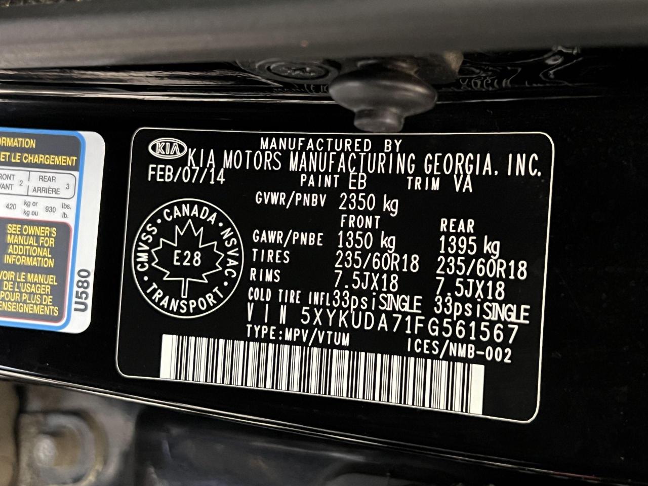 2015 Kia Sorento EX AWD+Pano Roof+Heated Seats+Camera+Bluetooth+A/C Photo39