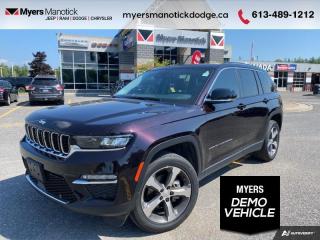 <b>Leather Seats,  Power Liftgate,  Remote Start,  Heated Seats,  Heated Steering Wheel!</b><br> <br> <br> <br>Call 613-489-1212 to speak to our friendly sales staff today, or come by the dealership!<br> <br>  Theres simply no better SUV that combines on-road comfort with off-road capability at a great value than this legendary Jeep Grand Cherokee. <br> <br>This 2023 Jeep Grand Cherokee is second to none when it comes to performance, safety, and style. Improving on its legendary design with exceptional materials, elevated craftsmanship and innovative design unites to create an unforgettable cabin experience. With plenty of room for your adventure gear, enough seats for your whole family and incredible off-road capability, this 2023 Jeep Grand Cherokee has you covered! <br> <br> This scarlet ember metallic SUV  has an automatic transmission and is powered by a  293HP 3.6L V6 Cylinder Engine.<br> <br> Our Grand Cherokees trim level is Limited. This Limited trim provides unlimited luxury and capability with leather seats, a power liftgate, memory settings, remote start, and the Jeep Selec-Terrain traction management system. This Grand Cherokee is ready for the next adventure with heated seats, a heated steering wheel, proximity keyless entry, and the Uconnect 5 system with Android Auto, Apple CarPlay, wi-fi, Bluetooth, and wireless connectivity. This legendary SUV takes safety seriously with features like lane keep assist, distance pacing cruise with stop and go, parking sensors, blind spot monitoring, collision warning, fog lamps, and a rear view camera. This vehicle has been upgraded with the following features: Leather Seats,  Power Liftgate,  Remote Start,  Heated Seats,  Heated Steering Wheel,  Apple Carplay,  Android Auto.  This is a demonstrator vehicle driven by a member of our staff and has just 18753 kms.<br><br> View the original window sticker for this vehicle with this url <b><a href=http://www.chrysler.com/hostd/windowsticker/getWindowStickerPdf.do?vin=1C4RJHBGXP8713299 target=_blank>http://www.chrysler.com/hostd/windowsticker/getWindowStickerPdf.do?vin=1C4RJHBGXP8713299</a></b>.<br> <br>To apply right now for financing use this link : <a href=https://CreditOnline.dealertrack.ca/Web/Default.aspx?Token=3206df1a-492e-4453-9f18-918b5245c510&Lang=en target=_blank>https://CreditOnline.dealertrack.ca/Web/Default.aspx?Token=3206df1a-492e-4453-9f18-918b5245c510&Lang=en</a><br><br> <br/> Weve discounted this vehicle $5963.<br> Buy this vehicle now for the lowest weekly payment of <b>$235.32</b> with $0 down for 96 months @ 8.99% APR O.A.C. ( Plus applicable taxes -  $1199  fees included in price    ).  See dealer for details. <br> <br>If youre looking for a Dodge, Ram, Jeep, and Chrysler dealership in Ottawa that always goes above and beyond for you, visit Myers Manotick Dodge today! Were more than just great cars. We provide the kind of world-class Dodge service experience near Kanata that will make you a Myers customer for life. And with fabulous perks like extended service hours, our 30-day tire price guarantee, the Myers No Charge Engine/Transmission for Life program, and complimentary shuttle service, its no wonder were a top choice for drivers everywhere. Get more with Myers!<br> Come by and check out our fleet of 50+ used cars and trucks and 120+ new cars and trucks for sale in Manotick.  o~o