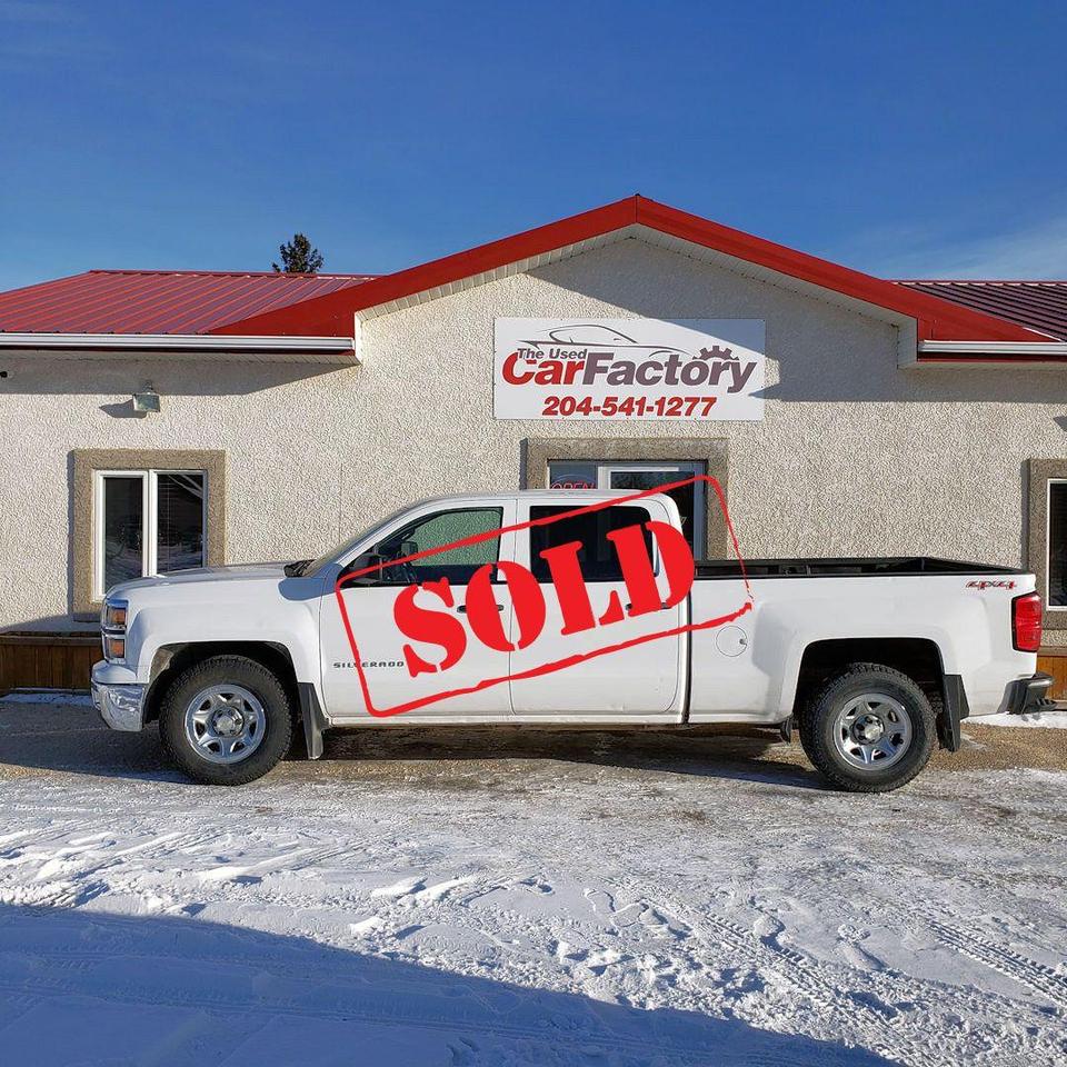 <p>*****SOLD*****</p><p>&nbsp;</p><p>Accident Free, Perfect Carfax, 2014 Silverado 1500 Crew Long Box W/T. 5.3 L V-8, Upgraded to cloth Interior seats, Carpeted floors, upgraded grill, upgraded head lights, and Leather wrapped steering wheel. Air, Tilt, Cruise, Bluetooth, Power Windows, Locks, and&nbsp; Mirrors, Remote entry and Remote Start, plus so much more.</p><p>This hard to find crew long box is priced to sell !</p><p>We offer on the spot financing; we finance all levels credit.</p><p>Several Warranty Options Available,</p><p>All our vehicles come with a Manitoba safety.</p><p>Proud members of The Manitoba Used Car Dealer Association as well as the Manitoba Chamber of Commerce.</p><p>All payments, and prices, are plus applicable taxes. Dealers permit #4821</p>