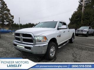 <b>SiriusXM,  Air Conditioning,  Power Doors!</b><br> <br> At Pioneer Motors Langley, our team of professionals will guide you to make the right choice for your future vehicle. You will be advised as to the choice of the right vehicle and the best suitable financing for your needs. <br> <br> Compare at $47930 - Pioneer value price is just $46990! <br> <br>   To get the job done right the first time, you need this Ram 2500. This  2015 Ram 2500 is for sale today in Langley. <br> <br>This Ram 2500 Heavy Duty delivers exactly what you need: superior capability and exceptional levels of comfort, all backed with proven reliability and durability. Whether youre in the commercial sector or looking at serious recreational towing and hauling, this Ram 2500 is ready for the job. This  sought after diesel Crew Cab 4X4 pickup  has 115,366 kms. Its  nice in colour  . It has a 6 speed automatic transmission and is powered by a Cummins 350HP 6.7L Straight 6 Cylinder Engine.   This vehicle has been upgraded with the following features: Siriusxm,  Air Conditioning,  Power Doors. <br> To view the original window sticker for this vehicle view this <a href=http://www.chrysler.com/hostd/windowsticker/getWindowStickerPdf.do?vin=3C6UR5JL3FG502414 target=_blank>http://www.chrysler.com/hostd/windowsticker/getWindowStickerPdf.do?vin=3C6UR5JL3FG502414</a>. <br/><br> <br>To apply right now for financing use this link : <a href=https://www.pioneermotorslangley.com/finance/ target=_blank>https://www.pioneermotorslangley.com/finance/</a><br><br> <br/><br> Buy this vehicle now for the lowest bi-weekly payment of <b>$407.85</b> with $0 down for 72 months @ 9.99% APR O.A.C. ( Plus applicable taxes -  Plus applicable fees   / Total Obligation of $64619  ).  See dealer for details. <br> <br>Let us make your visit to our dealership as pleasant and rewarding as it can be. All pricing is plus $995 Documentation fee and applicable taxes. o~o
