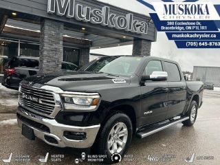 This RAM 1500 LARAMIE, with a 5.7L HEMI V-8 engine engine, features a 8-speed automatic transmission, and generates 22 highway/17 city L/100km. Find this vehicle with only 16 kilometers!  RAM 1500 LARAMIE Options: This RAM 1500 LARAMIE offers a multitude of options. Technology options include: 2 LCD Monitors In The Front, AM/FM/HD/Satellite w/Seek-Scan, Clock, Speed Compensated Volume Control, Aux Audio Input Jack, Steering Wheel Controls, Voice Activation, Radio Data System and External Memory Control, Disassociated Touchscreen Display, GPS Antenna Input, GPS Navigation.  Safety options include Tailgate/Rear Door Lock Included w/Power Door Locks, Variable Intermittent Wipers, 2 LCD Monitors In The Front, Power Door Locks w/Autolock Feature, Airbag Occupancy Sensor.  Visit Us: Find this RAM 1500 LARAMIE at Muskoka Chrysler today. We are conveniently located at 380 Ecclestone Dr Bracebridge ON P1L1R1. Muskoka Chrysler has been serving our local community for over 40 years. We take pride in giving back to the community while providing the best customer service. We appreciate each and opportunity we have to serve you, not as a customer but as a friend