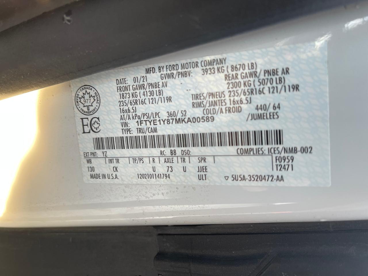 2021 Ford Transit T-150 130" Low Rf 8670 GVWR RWD Photo