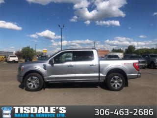 <b>Leather Seats, FX4 Off-Road Package, Sunroof, 20 inch Aluminum Wheels, Spray-in Bedliner!</b><br> <br> <br> <br>Check out the large selection of new Fords at Tisdales today!<br> <br>  For a truck that simply does more, and looks better doing it, the Ford F-150 is an obvious choice. <br> <br>The perfect truck for work or play, this versatile Ford F-150 gives you the power you need, the features you want, and the style you crave! With high-strength, military-grade aluminum construction, this F-150 cuts the weight without sacrificing toughness. The interior design is first class, with simple to read text, easy to push buttons and plenty of outward visibility. With productivity at the forefront of design, the F-150 makes use of every single component was built to get the job done right!<br> <br> This iconic silver metallic Crew Cab 4X4 pickup   has an automatic transmission and is powered by a  430HP 3.5L V6 Cylinder Engine.<br> <br> Our F-150s trim level is Platinum. Upgrading to this ultra premium Ford F-150 Platinum is a great choice as it comes fully loaded with premium features such as leather heated and cooled seats, satin chrome exterior accents, a proximity key with push button start, pro trailer backup assist and Ford Co-Pilot360 that features blind spot detection, evasion assist, pre-collision assist, parking sensors, automatic emergency braking and lane keep assist. Additional features include exclusive aluminum wheels, SYNC 4 with enhanced voice recognition featuring connected navigation, Apple CarPlay and Android Auto, FordPass Connect 4G LTE, adaptive cruise control, power adjustable pedals and running boards, a premium Bang and Olufsen sound system with SiriusXM radio, cargo box lights, a smart device remote engine start, a heated leather steering wheel and a useful 360 degree view camera to help when backing out of tight spaces. This vehicle has been upgraded with the following features: Leather Seats, Fx4 Off-road Package, Sunroof, 20 Inch Aluminum Wheels, Spray-in Bedliner, Park Assist. <br><br> View the original window sticker for this vehicle with this url <b><a href=http://www.windowsticker.forddirect.com/windowsticker.pdf?vin=1FTFW1ED7PFB08746 target=_blank>http://www.windowsticker.forddirect.com/windowsticker.pdf?vin=1FTFW1ED7PFB08746</a></b>.<br> <br>To apply right now for financing use this link : <a href=http://www.tisdales.com/shopping-tools/apply-for-credit.html target=_blank>http://www.tisdales.com/shopping-tools/apply-for-credit.html</a><br><br> <br/> Total  cash rebate of $7000 is reflected in the price. Credit includes $7,000 Delivery Allowance.  5.49% financing for 84 months. <br> Buy this vehicle now for the lowest bi-weekly payment of <b>$624.55</b> with $0 down for 84 months @ 5.49% APR O.A.C. ( Plus applicable taxes -  $699 administration fee included in sale price.   ).  Incentives expire 2024-04-25.  See dealer for details. <br> <br>Tisdales is not your standard dealership. Sales consultants are available to discuss what vehicle would best suit the customer and their lifestyle, and if a certain vehicle isnt readily available on the lot, one will be brought in.<br> Come by and check out our fleet of 20+ used cars and trucks and 70+ new cars and trucks for sale in Kindersley.  o~o