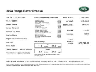New 2023 Land Rover Evoque R-Dynamic SE SPECIAL OFFER for sale in Winnipeg, MB