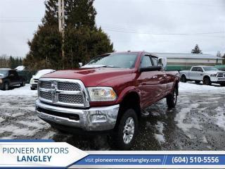 <b>Leather Seats,  Bluetooth,  Cooled Seats,  Rear View Camera,  Premium Sound Package!</b><br> <br> At Pioneer Motors Langley, our team of professionals will guide you to make the right choice for your future vehicle. You will be advised as to the choice of the right vehicle and the best suitable financing for your needs. <br> <br> Compare at $50990 - Pioneer value price is just $49990! <br> <br>   This comfortable, capable Heavy Duty Ram is a muscular workhorse. This  2015 Ram 3500 is fresh on our lot in Langley. <br> <br>This Ram 3500 Heavy Duty delivers exactly what you need: superior capability and exceptional levels of comfort, all backed with proven reliability and durability. Whether youre in the commercial sector or looking at serious recreational towing and hauling, this Ram 3500 is ready for the job. This  Crew Cab 4X4 pickup  has 133,831 kms. Its  nice in colour  . It has a 6 speed auto transmission and is powered by a  410HP 6.4L 8 Cylinder Engine.   This vehicle has been upgraded with the following features: Leather Seats,  Bluetooth,  Cooled Seats,  Rear View Camera,  Premium Sound Package,  Heated Seats,  Siriusxm. <br> To view the original window sticker for this vehicle view this <a href=http://www.chrysler.com/hostd/windowsticker/getWindowStickerPdf.do?vin=3C63R3JJ0FG678934 target=_blank>http://www.chrysler.com/hostd/windowsticker/getWindowStickerPdf.do?vin=3C63R3JJ0FG678934</a>. <br/><br> <br>To apply right now for financing use this link : <a href=https://www.pioneermotorslangley.com/finance/ target=_blank>https://www.pioneermotorslangley.com/finance/</a><br><br> <br/><br> Buy this vehicle now for the lowest bi-weekly payment of <b>$433.45</b> with $0 down for 72 months @ 9.99% APR O.A.C. ( Plus applicable taxes -  Plus applicable fees   / Total Obligation of $68613  ).  See dealer for details. <br> <br>Let us make your visit to our dealership as pleasant and rewarding as it can be. All pricing is plus $995 Documentation fee and applicable taxes. o~o