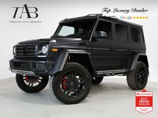 This Majestic 2017 Mercedes-Benz G-Class G550 Squared is a Canadian vehicle with a clean Carfax report. It is a special variant of the iconic G-Class SUV known for its off-road prowess and distinctive styling. It is powered by a robust 4.0-liter twin-turbocharged V8 engine, delivering ample power and torque for both on-road performance and off-road capability.

Key Features Includes:

- G550 Squared
- Matte Black
- V8
- Carbon Fiber interior
- Exclusive package
- Chrome package
- Seat Comfort package
- Designo Magno Night Black :          $6150
- Navigation
- Bluetooth
- Sunroof
- Backup Camera
- Harman Kardon Sound System
- Sirius XM Radio
- Apple Carplay
- Android Auto
- Front and Rear Heated Seats
- Front Ventilated Seats
- Cruise Control
- Red Brake Calipers
- Sports exhaust system
- 22" Alloy Wheels 

NOW OFFERING 3 MONTH DEFERRED FINANCING PAYMENTS ON APPROVED CREDIT.

 Looking for a top-rated pre-owned luxury car dealership in the GTA? Look no further than Toronto Auto Brokers (TAB)! Were proud to have won multiple awards, including the 2023 GTA Top Choice Luxury Pre Owned Dealership Award, 2023 CarGurus Top Rated Dealer, 2023 CBRB Dealer Award, the 2023 Three Best Rated Dealer Award, and many more!

With 30 years of experience serving the Greater Toronto Area, TAB is a respected and trusted name in the pre-owned luxury car industry. Our 30,000 sq.Ft indoor showroom is home to a wide range of luxury vehicles from top brands like BMW, Mercedes-Benz, Audi, Porsche, Land Rover, Jaguar, Aston Martin, Bentley, Maserati, and more. And we dont just serve the GTA, were proud to offer our services to all cities in Canada, including Vancouver, Montreal, Calgary, Edmonton, Winnipeg, Saskatchewan, Halifax, and more.

At TAB, were committed to providing a no-pressure environment and honest work ethics. As a family-owned and operated business, we treat every customer like family and ensure that every interaction is a positive one. Come experience the TAB Lifestyle at its truest form, luxury car buying has never been more enjoyable and exciting!

We offer a variety of services to make your purchase experience as easy and stress-free as possible. From competitive and simple financing and leasing options to extended warranties, aftermarket services, and full history reports on every vehicle, we have everything you need to make an informed decision. We welcome every trade, even if youre just looking to sell your car without buying, and when it comes to financing or leasing, we offer same day approvals, with access to over 50 lenders, including all of the banks in Canada. Feel free to check out your own Equifax credit score without affecting your credit score, simply click on the Equifax tab above and see if you qualify.

So if youre looking for a luxury pre-owned car dealership in Toronto, look no further than TAB! We proudly serve the GTA, including Toronto, Etobicoke, Woodbridge, North York, York Region, Vaughan, Thornhill, Richmond Hill, Mississauga, Scarborough, Markham, Oshawa, Peteborough, Hamilton, Newmarket, Orangeville, Aurora, Brantford, Barrie, Kitchener, Niagara Falls, Oakville, Cambridge, Kitchener, Waterloo, Guelph, London, Windsor, Orillia, Pickering, Ajax, Whitby, Durham, Cobourg, Belleville, Kingston, Ottawa, Montreal, Vancouver, Winnipeg, Calgary, Edmonton, Regina, Halifax, and more.

Call us today or visit our website to learn more about our inventory and services. And remember, all prices exclude applicable taxes and licensing, and vehicles can be certified at an additional cost of $799.