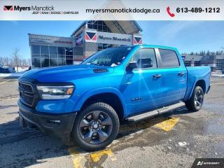 <b>Aluminum Wheels,  Heavy Duty Suspension,  Tow Package,  Power Mirrors,  Rear Camera!</b><br> <br> <br> <br>Call 613-489-1212 to speak to our friendly sales staff today, or come by the dealership!<br> <br>  Beauty meets brawn with this rugged Ram 1500. <br> <br>The Ram 1500s unmatched luxury transcends traditional pickups without compromising its capability. Loaded with best-in-class features, its easy to see why the Ram 1500 is so popular. With the most towing and hauling capability in a Ram 1500, as well as improved efficiency and exceptional capability, this truck has the grit to take on any task.<br> <br> This hydro blue prl Crew Cab 4X4 pickup   has an automatic transmission and is powered by a  395HP 5.7L 8 Cylinder Engine.<br> <br> Our 1500s trim level is Big Horn. This Ram 1500 Bighorn comes with stylish aluminum wheels, a leather steering wheel, class II towing equipment including a hitch, wiring harness and trailer sway control, heavy-duty suspension, cargo box lighting, and a locking tailgate. Additional features include heated and power adjustable side mirrors, UCconnect 3, hands-free phone communication, push button start, cruise control, air conditioning, vinyl floor lining, and a rearview camera. This vehicle has been upgraded with the following features: Aluminum Wheels,  Heavy Duty Suspension,  Tow Package,  Power Mirrors,  Rear Camera. <br><br> View the original window sticker for this vehicle with this url <b><a href=http://www.chrysler.com/hostd/windowsticker/getWindowStickerPdf.do?vin=1C6SRFFTXPN523503 target=_blank>http://www.chrysler.com/hostd/windowsticker/getWindowStickerPdf.do?vin=1C6SRFFTXPN523503</a></b>.<br> <br>To apply right now for financing use this link : <a href=https://CreditOnline.dealertrack.ca/Web/Default.aspx?Token=3206df1a-492e-4453-9f18-918b5245c510&Lang=en target=_blank>https://CreditOnline.dealertrack.ca/Web/Default.aspx?Token=3206df1a-492e-4453-9f18-918b5245c510&Lang=en</a><br><br> <br/> Weve discounted this vehicle $3000. Total  cash rebate of $7336 is reflected in the price. Credit includes up to 10% MSRP.  5.49% financing for 96 months. <br> Buy this vehicle now for the lowest weekly payment of <b>$194.41</b> with $0 down for 96 months @ 5.49% APR O.A.C. ( Plus applicable taxes -  $1199  fees included in price    ).  Incentives expire 2024-07-02.  See dealer for details. <br> <br>If youre looking for a Dodge, Ram, Jeep, and Chrysler dealership in Ottawa that always goes above and beyond for you, visit Myers Manotick Dodge today! Were more than just great cars. We provide the kind of world-class Dodge service experience near Kanata that will make you a Myers customer for life. And with fabulous perks like extended service hours, our 30-day tire price guarantee, the Myers No Charge Engine/Transmission for Life program, and complimentary shuttle service, its no wonder were a top choice for drivers everywhere. Get more with Myers!<br> Come by and check out our fleet of 40+ used cars and trucks and 100+ new cars and trucks for sale in Manotick.  o~o