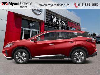 <b>Moonroof,  Navigation,  Power Liftgate!</b><br> <br> <br> <br>NOW DISCOUNTED $5,787 !!! <br>EXECUTIVE DEMO<br> <br>This 2023 Nissan Murano offers confident power, efficient usage of fuel and space, and an exciting exterior sure to turn heads. This uber popular crossover does more than settle for good enough. This Murano offers an airy interior that was designed to make every seating position one to enjoy. For a crossover that is more than just good looks and decent power, check out this well designed 2023 Murano. <br> <br> This scarlet ember pearl metallic wagon  has an automatic transmission and is powered by a  260HP 3.5L V6 Cylinder Engine.<br> <br> Our Muranos trim level is SV. On top of amazing features like a dual panel panoramic moonroof, motion activated power liftgate, remote start with intelligent climate control, a heated steering wheel, and navigation, this SV trim also adds intelligent cruise with distance pacing, intelligent Around View camera, and traffic sign recognition for even more confidence. You deserve a better crossover, and this Murano delivers with the NissanConnect touchscreen infotainment system featuring Android Auto, Apple CarPlay, and a ton more connectivity features. Forward collision warning, emergency braking with pedestrian detection, high beam assist, blind spot detection, and rear parking sensors help inspire confidence on the drive. Heated seats, intelligent key, and multiple displays create an amazing space in your cabin. This vehicle has been upgraded with the following features: Moonroof, Navigation, Power Liftgate, Remote Start, Heated Steering Wheel, Heated Seats, Android Auto, Apple Carplay, Adaptive Cruise, Aluminum Wheels, Blind Spot Detection, Forward Collision Warning, Front Pedestrian Braking, Led Lights. <br><br> <br/> Weve discounted this vehicle $5787.<br> Payments from <b>$668.93</b> monthly with $0 down for 84 months @ 9.90% APR O.A.C. ( Plus applicable taxes -  $621 Administration fee included. Licensing not included.    ).  See dealer for details. <br> <br>We are proud to regularly serve our clients and ready to help you find the right car that fits your needs, your wants, and your budget.And, of course, were always happy to answer any of your questions.Proudly supporting Ottawa, Orleans, Vanier, Barrhaven, Kanata, Nepean, Stittsville, Carp, Dunrobin, Kemptville, Westboro, Cumberland, Rockland, Embrun , Casselman , Limoges, Crysler and beyond! Call us at (613) 824-8550 or use the Get More Info button for more information. Please see dealer for details. The vehicle may not be exactly as shown. The selling price includes all fees, licensing & taxes are extra. OMVIC licensed.Find out why Myers Orleans Nissan is Ottawas number one rated Nissan dealership for customer satisfaction! We take pride in offering our clients exceptional bilingual customer service throughout our sales, service and parts departments. Located just off highway 174 at the Jean DÀrc exit, in the Orleans Auto Mall, we have a huge selection of New vehicles and our professional team will help you find the Nissan that fits both your lifestyle and budget. And if we dont have it here, we will find it or you! Visit or call us today.<br> Come by and check out our fleet of 40+ used cars and trucks and 110+ new cars and trucks for sale in Orleans.  o~o