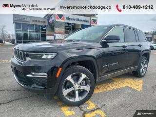 <b>Hybrid,  Heated Seats,  Navigation,  Power Liftgate,  Heated Steering Wheel!</b><br> <br> <br> <br>Call 613-489-1212 to speak to our friendly sales staff today, or come by the dealership!<br> <br>  With an all-new hybrid powertrain, this all-new Grand Cherokees ability goes much farther than the rocky trails. <br> <br>This hybrid Jeep Grand Cherokee 4xe is second to none when it comes to efficiency, safety, and capability. Improving on its legendary design with exceptional materials and elevated craftsmanship, this Cherokee 4xe creates an unforgettable driving experience. With plenty of room for your adventure gear, enough seats for your whole family and incredible off-road capability, this 2023 Jeep Grand Cherokee 4xe has you covered! <br> <br> This diamond black crystal pearl SUV  has an automatic transmission and is powered by a  375HP 2.0L 4 Cylinder Engine.<br> <br> Our Grand Cherokee 4xes trim level is Base. Kickstart your family adventures with this Cherokee 4xe, generously equipped with a punchy powertrain, power-adjustable heated seats with 4-way lumbar support, a heated synthetic leather steering wheel, proximity keyless entry with push-button start, a power liftgate, and a 10.1-inch screen infotainment screen bundled with 4G LTE Wi-Fi hotspot access, smartphone connectivity, turn-by-turn navigation, and a 10-speaker audio system. Safety on the road is assured with blind spot detection, adaptive cruise control, lane keeping assist, lane departure warning, collision mitigation, and parking sensors. Additional features include LED lights, illuminated cupholders, automatic high beams, and so much more. This vehicle has been upgraded with the following features: Hybrid,  Heated Seats,  Navigation,  Power Liftgate,  Heated Steering Wheel,  Blind Spot Detection,  Adaptive Cruise Control. <br><br> View the original window sticker for this vehicle with this url <b><a href=http://www.chrysler.com/hostd/windowsticker/getWindowStickerPdf.do?vin=1C4RJYB6XP8790763 target=_blank>http://www.chrysler.com/hostd/windowsticker/getWindowStickerPdf.do?vin=1C4RJYB6XP8790763</a></b>.<br> <br>To apply right now for financing use this link : <a href=https://CreditOnline.dealertrack.ca/Web/Default.aspx?Token=3206df1a-492e-4453-9f18-918b5245c510&Lang=en target=_blank>https://CreditOnline.dealertrack.ca/Web/Default.aspx?Token=3206df1a-492e-4453-9f18-918b5245c510&Lang=en</a><br><br> <br/> Weve discounted this vehicle $1850.    0% financing for 36 months. 6.49% financing for 96 months. <br> Buy this vehicle now for the lowest weekly payment of <b>$260.02</b> with $0 down for 96 months @ 6.49% APR O.A.C. ( Plus applicable taxes -  $1199  fees included in price    ).  Incentives expire 2024-07-02.  See dealer for details. <br> <br>If youre looking for a Dodge, Ram, Jeep, and Chrysler dealership in Ottawa that always goes above and beyond for you, visit Myers Manotick Dodge today! Were more than just great cars. We provide the kind of world-class Dodge service experience near Kanata that will make you a Myers customer for life. And with fabulous perks like extended service hours, our 30-day tire price guarantee, the Myers No Charge Engine/Transmission for Life program, and complimentary shuttle service, its no wonder were a top choice for drivers everywhere. Get more with Myers!<br> Come by and check out our fleet of 40+ used cars and trucks and 100+ new cars and trucks for sale in Manotick.  o~o