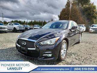 <b>Low Mileage, Sunroof,  Heated Seats,  Bluetooth,  SiriusXM,  Aluminum Wheels!</b><br> <br> At Pioneer Motors Langley, our team of professionals will guide you to make the right choice for your future vehicle. You will be advised as to the choice of the right vehicle and the best suitable financing for your needs. <br> <br> Compare at $30590 - Pioneer value price is just $29990! <br> <br>   Meet Infinitis artfully sculpted and muscular midsizer, the Q50. This  2016 INFINITI Q50 is for sale today in Langley. <br> <br>Make a powerful statement with this beautiful Infiniti Q50. Its head-turning design is backed up by impressive performance from the responsive engine to the competent handling. Inside, youll be welcomed with premium materials and modern technology. If you want a luxury sedan that wont blend in with the mundane, this exciting, yet dignified Infiniti Q50 is a top choice. This low mileage  sedan has just 46,023 kms. Its  nice in colour  . It has a 7 speed automatic transmission and is powered by a  208HP 2.0L 4 Cylinder Engine.  It may have some remaining factory warranty, please check with dealer for details. <br> <br> Our Q50s trim level is 2.0t. This curvaceous performance sedan by Infiniti, the Q50 2.0t is a very capable sports sedan with a high aspect on comfort and luxury. Options include a power sunroof with sunshade, heated side mirrors with turn signals, front fog lamps, twin 7 and 8 inch displays, Bluetooth connectivity, SiriusXM, heated front bucket seats, keyless entry and engine start, cruise control, a heated leather steering wheel, dual zone climate control, leather seat trim, leather door trim, a rear view camera and much more. This vehicle has been upgraded with the following features: Sunroof,  Heated Seats,  Bluetooth,  Siriusxm,  Aluminum Wheels,  Air Conditioning,  Fog Lamps. <br> <br>To apply right now for financing use this link : <a href=https://www.pioneermotorslangley.com/finance/ target=_blank>https://www.pioneermotorslangley.com/finance/</a><br><br> <br/><br> Buy this vehicle now for the lowest bi-weekly payment of <b>$241.45</b> with $0 down for 78 months @ 8.99% APR O.A.C. ( Plus applicable taxes -  Plus applicable fees   / Total Obligation of $41801  ).  See dealer for details. <br> <br>Let us make your visit to our dealership as pleasant and rewarding as it can be. All pricing is plus $995 Documentation fee and applicable taxes. o~o