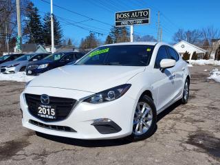 <p><span style=font-family: Segoe UI, sans-serif; font-size: 18px;>***TWO SETS OF TIRES ON RIMS***BEAUTIFUL PEARL WHITE ON BLACK MAZDA3 SPORT HATCHBACK W/ TINTED WINDOWS AND EXCELLENT MILEAGE, EQUIPPED W/ THE VERY FUEL EFFICIENT 4 CYLINDER 2.0L DOHC ENGINE, LOADED W/ 4 BRAND NEW ALL SEASON TIRES ON ALLOY RIMS AND FOUR WINTER TIRES ON STEELS, BRAND NEW BREAKS ALL AROUND, BLUETOOTH CONNECTION, HEATED SEATS, REAR-VIEW CAMERA, PUSH BUTTON START, AUTOMATIC HEADLIGHTS, KEYLESS ENTRY, AIR CONDITIONING, CRUISE CONTROL, POWER LOCKS, WINDOWS AND MIRRORS, WARRANTY AND MORE!*** FREE RUST-PROOF PACKAGE FOR A LIMITED TIME ONLY *** This vehicle comes certified with all-in pricing excluding HST tax and licensing. Also included is a complimentary 36 days complete coverage safety and powertrain warranty, and one year limited powertrain warranty. Please visit our website at bossauto.ca today!</span></p>