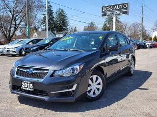 <p><span style=font-size: 13.5pt; line-height: 107%; font-family: Segoe UI,sans-serif; color: black;>VERY CLEAN SHARP LOOKING GRAY ON BLACK ECO FRIENDLY SUBARU IMPREZA HATCHBACK WITH GREAT MILEAGE, EQUIPPED W/ THE VERY FUEL EFFICIENT 4 CYLINDER 2.0L DOHC ENGINE, LOADED WITH ALL-WHEEL DRIVE, BLUETOOTH CONNECTION, REAR-VIEW CAMERA, POWER LOCKS/WINDOWS AND MIRRORS, AIR CONDITIONING, AM/FM/XD/CD RADIO, CRUISE CONTROL, KEYLESS ENTRY, WARRANTY AND MORE! This vehicle comes certified with all-in pricing excluding HST tax and licensing. Also included is a complimentary 36 days complete coverage safety and powertrain warranty, and one year limited powertrain warranty. Please visit our website at www.bossauto.ca today!</span></p>
