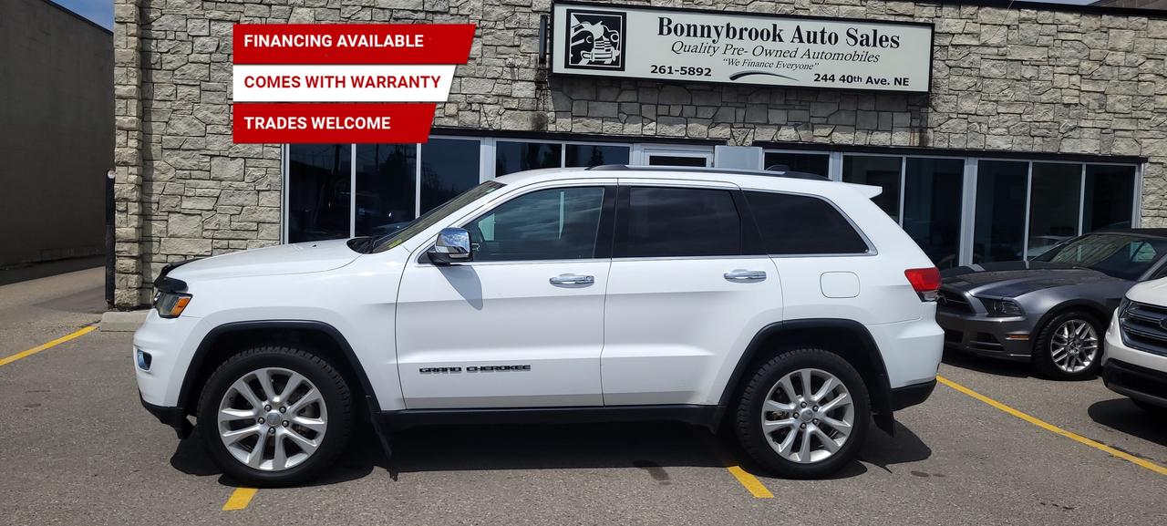 Need a vehicle that has style and class? Look at our Pre-Owned 2017 JEEP GRAND CHEROKEE LIMITED 4X4 (Pictured in photo) /Filled with top options including Heated Leather Seats, Keyless Entry, Bluetooth, Navigation Power Mirrors, Power Locks, Power Windows. Rearview camera  Power Lift Gate/Air /Tilt /Cruise/ comes with 6 month power train warranty with options to extend. Smooth ride at a great price thats ready for your test drive. Fully inspected and given a clean bill of health by our technicians. Fully detailed on the interior and exterior so it feels like new to you. There should never be any surprises when buying a used car, thats why we share our Mechanical Fitness Assessment and Carfax with our customers, so you know what we know. Bonnybrook Auto sales is helping thousands find quality used vehicles at prices they can afford. If you would like to book a test drive, have questions about a vehicle or need information on finance rates, give our friendly staff a call today! Bonnybrook auto sales is proudly one of the few car dealerships that have been serving Calgary for over Twenty years. /TRADE INS WELCOMED/ Amvic Licensed Business.  Due to the recent increase for used vehicles.  Demand and sales combined with  the U.S exchange rate, a lot  vehicles are being exported to the U.S. We are in need of pre-owned vehicles. We give top dollar for your trades.  We also purchase all makes and models of vehicles.