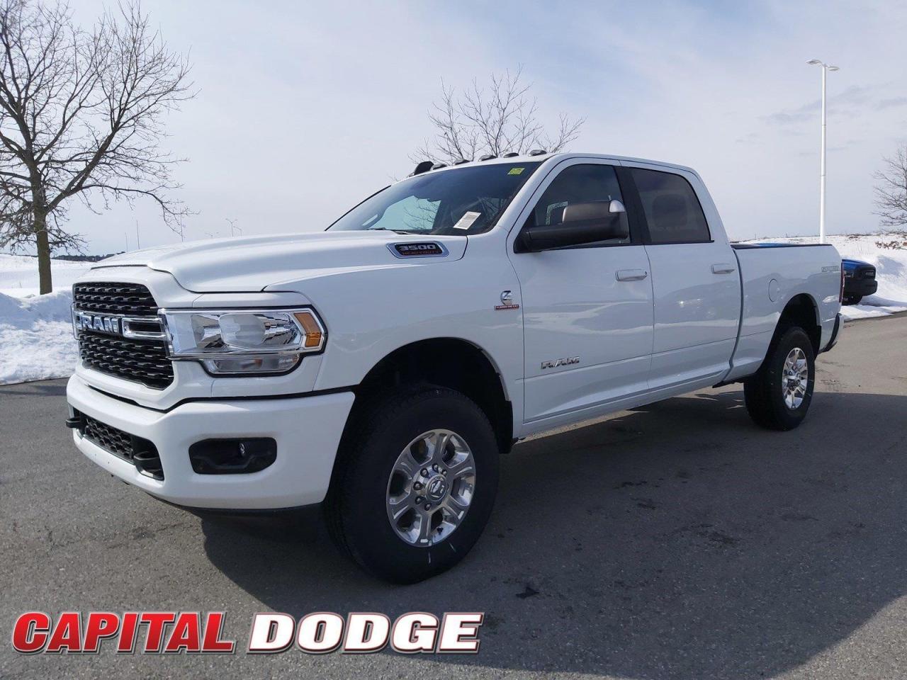 This Ram 3500 delivers a Intercooled Turbo Diesel I-6 6.7 L engine powering this Automatic transmission. WHEELS: 18 X 8 POLISHED FORGED ALUMINUM, TRANSMISSION: 6-SPEED AISIN HD AUTOMATIC -inc: 12 Single-Wheel Rear Axle, Transmission Oil Cooler, Bright Accent Shift Knob, TOW-MODE/UP-FIT WIRED CAMERA.* This Ram 3500 Features the Following Options *TOW-MODE DIGITAL REARVIEW MIRROR PACKAGE -inc: Digital Rearview Mirror, Tow-Mode/Up-Fit Wired Camera, SPORT APPEARANCE PACKAGE -inc: Body-Colour Grille Surround, Black Interior Accents, Sport Decal, Body-Colour Door Handles, Body-Colour Front Bumper, Body-Colour Rear Bumper, QUICK ORDER PACKAGE 21Z BIG HORN -inc: Engine: 6.7L Cummins I-6 HO Turbo Diesel, Transmission: 6-Speed Aisin HD Automatic , TIRES: LT275/70R18E BSW ALL-SEASON (STD), RADIO: UCONNECT 5 NAV W/12 DISPLAY -inc: Google Android Auto, Off-Road Info Pages, Disassociated Touchscreen Display, HD Radio, 12 Touchscreen, A/C w/Dual-Zone Auto Temperature Control, GPS Navigation, SiriusXM w/360L On-Demand Content, Connected Travel & Traffic Services, Alexa Built-In, Apple CarPlay Capable, PROTECTION GROUP -inc: Transfer Case Skid Plate Shield, PARKSENSE FRONT & REAR PARK ASSIST, MOPAR SPRAY-IN BEDLINER, LEVEL A EQUIPMENT GROUP -inc: Locking Lower Glove Box, Auto-Dimming Rearview Mirror, Power Adjustable Pedals, Leather-Wrapped Steering Wheel, Rear Dome Lamp w/On/Off Switch, Fog Lamps, Steering Wheel-Mounted Audio Control, Dual Glove Boxes, Glove Box Lamp, Footwell Courtesy Lamp, 115-Volt Auxiliary Power Outlet - Rear, Universal Garage Door Opener, Wheels: 18 x 8 Polished Forged Aluminum, 2nd Row In-Floor Storage Bins, Sun Visors w/Illuminated Vanity Mirrors, Big Horn Instrument Panel Badge, IP-MOUNTED AUXILIARY SWITCHES.* Why Buy From Us? *Thank you for choosing Capital Dodge as your preferred dealership. We have been helping customers and families here in Ottawa for over 60 years. From our old location on Carling Avenue to our Brand New Dealership here in Kanata, at the Palladium AutoPark. If youre looking for the best price, best selection and best service, please come on in to Capital Dodge and our Friendly Staff will be happy to help you with all of your Driving Needs. You Always Save More at Ottawas Favourite Chrysler Store* Stop By Today *Stop by Capital Dodge Chrysler Jeep located at 2500 Palladium Dr Unit 1200, Kanata, ON K2V 1E2 for a quick visit and a great vehicle!