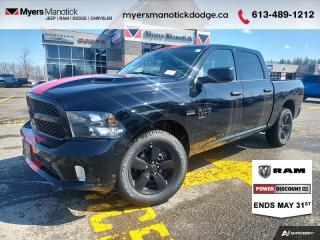 <b>Heated Seats,  Heated Steering Wheel,  Remote Start,  Park Assist!</b><br> <br> <br> <br>Call 613-489-1212 to speak to our friendly sales staff today, or come by the dealership!<br> <br>  Reliable, dependable, and innovative, this Ram 1500 Classic proves that it has what it takes to get the job done right. <br> <br>The reasons why this Ram 1500 Classic stands above its well-respected competition are evident: uncompromising capability, proven commitment to safety and security, and state-of-the-art technology. From its muscular exterior to the well-trimmed interior, this 2023 Ram 1500 Classic is more than just a workhorse. Get the job done in comfort and style while getting a great value with this amazing full-size truck. <br> <br> This diamond black crystal pearl Crew Cab 4X4 pickup   has an automatic transmission and is powered by a  395HP 5.7L 8 Cylinder Engine.<br> This vehicles price also includes $2750 in additional equipment, specifically: <b>custom leather interior</b>.<br> <br> Our 1500 Classics trim level is Tradesman. This Ram 1500 Tradesman is ready for whatever you throw at it, with a great selection of standard features such as class II towing equipment including a hitch, wiring harness and trailer sway control, heavy-duty suspension, cargo box lighting, and a locking tailgate. Additional features include heated and power adjustable side mirrors, UCconnect 3, cruise control, air conditioning, vinyl floor lining, and a rearview camera. This vehicle has been upgraded with the following features: Heated Seats,  Heated Steering Wheel,  Remote Start,  Park Assist. <br><br> View the original window sticker for this vehicle with this url <b><a href=http://www.chrysler.com/hostd/windowsticker/getWindowStickerPdf.do?vin=1C6RR7KT3PS528831 target=_blank>http://www.chrysler.com/hostd/windowsticker/getWindowStickerPdf.do?vin=1C6RR7KT3PS528831</a></b>.<br> <br>To apply right now for financing use this link : <a href=https://CreditOnline.dealertrack.ca/Web/Default.aspx?Token=3206df1a-492e-4453-9f18-918b5245c510&Lang=en target=_blank>https://CreditOnline.dealertrack.ca/Web/Default.aspx?Token=3206df1a-492e-4453-9f18-918b5245c510&Lang=en</a><br><br> <br/> Weve discounted this vehicle $3500. Total  cash rebate of $13588 is reflected in the price. Credit includes up to 20% MSRP.  6.49% financing for 96 months. <br> Buy this vehicle now for the lowest weekly payment of <b>$172.66</b> with $0 down for 96 months @ 6.49% APR O.A.C. ( Plus applicable taxes -  $1199  fees included in price    ).  Incentives expire 2024-07-02.  See dealer for details. <br> <br>If youre looking for a Dodge, Ram, Jeep, and Chrysler dealership in Ottawa that always goes above and beyond for you, visit Myers Manotick Dodge today! Were more than just great cars. We provide the kind of world-class Dodge service experience near Kanata that will make you a Myers customer for life. And with fabulous perks like extended service hours, our 30-day tire price guarantee, the Myers No Charge Engine/Transmission for Life program, and complimentary shuttle service, its no wonder were a top choice for drivers everywhere. Get more with Myers!<br> Come by and check out our fleet of 40+ used cars and trucks and 100+ new cars and trucks for sale in Manotick.  o~o