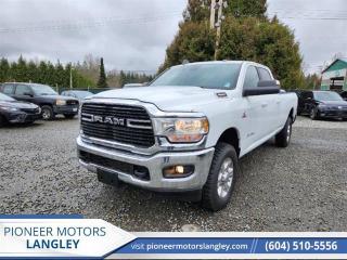 <b>Tow Hitch,  Cargo Box Lights,  Rear Camera,  Streaming Audio,  Push Button Start!</b><br> <br> At Pioneer Motors Langley, our team of professionals will guide you to make the right choice for your future vehicle. You will be advised as to the choice of the right vehicle and the best suitable financing for your needs. <br> <br> Compare at $76490 - Pioneer value price is just $74990! <br> <br>   Get the job done in comfort and style in this extremely capable Ram 3500 HD. This  2020 Ram 3500 is for sale today in Langley. <br> <br>This 2020 Ram 3500 Heavy Duty delivers exactly what you need: superior capability and exceptional levels of comfort, all backed with proven reliability and durability. Whether youre in the commercial sector or looking at serious recreational towing and hauling, this Ram 3500 HD is ready for any task. Its no wonder it won Motor Trends - Truck of the Year award!!This  sought after diesel Crew Cab 4X4 pickup  has 48,835 kms. Its  nice in colour  . It has a 6 speed automatic transmission and is powered by a Cummins 370HP 6.7L Straight 6 Cylinder Engine.  This unit has some remaining factory warranty for added peace of mind. <br> <br> Our 3500s trim level is Big Horn. This Ram 3500 is equipped with the Big Horn package and offers excellent features and a hard working attitude. This workhorse comes with chrome and body colored exterior accents, power heated trailer-tow mirrors, a 4 speaker sound system with wireless streaming audio, cruise control, push button start with proximity sensors, cargo box lights, a class V hitch receiver with trailer brake controller, a rear view camera and a tough HD suspension that is designed to handle whatever you can throw at it! This vehicle has been upgraded with the following features: Tow Hitch,  Cargo Box Lights,  Rear Camera,  Streaming Audio,  Push Button Start,  Cruise Control,  Proximity Key. <br> To view the original window sticker for this vehicle view this <a href=http://www.chrysler.com/hostd/windowsticker/getWindowStickerPdf.do?vin=3C63R3HL6LG114269 target=_blank>http://www.chrysler.com/hostd/windowsticker/getWindowStickerPdf.do?vin=3C63R3HL6LG114269</a>. <br/><br> <br>To apply right now for financing use this link : <a href=https://www.pioneermotorslangley.com/finance/ target=_blank>https://www.pioneermotorslangley.com/finance/</a><br><br> <br/><br> Buy this vehicle now for the lowest bi-weekly payment of <b>$545.39</b> with $0 down for 84 months @ 7.99% APR O.A.C. ( Plus applicable taxes -  Plus applicable fees   / Total Obligation of $100256  ).  See dealer for details. <br> <br>Let us make your visit to our dealership as pleasant and rewarding as it can be. All pricing is plus $995 Documentation fee and applicable taxes. o~o